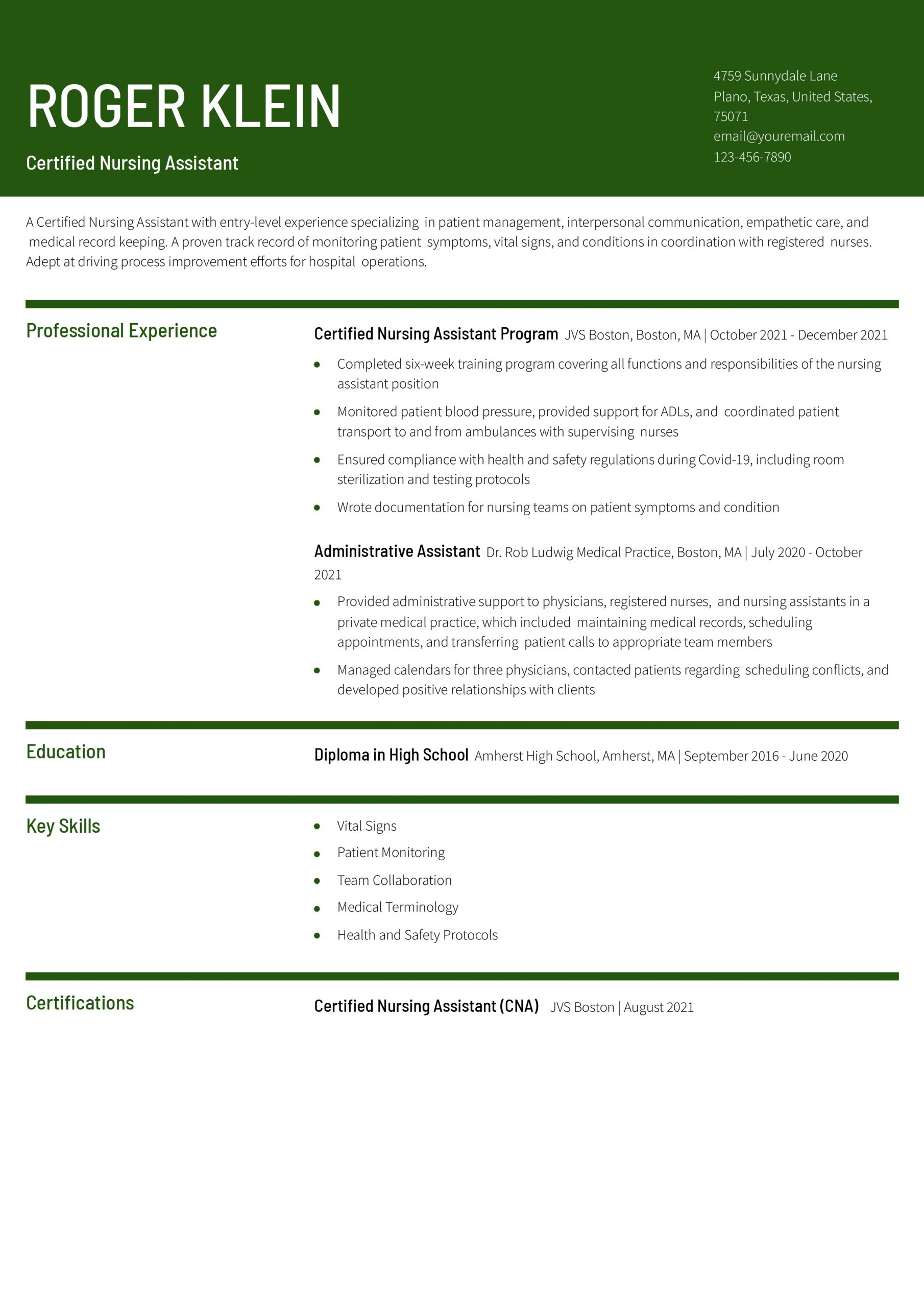 Certified Nursing Assistant (No Experience) Resume Examples and Templates for 2025