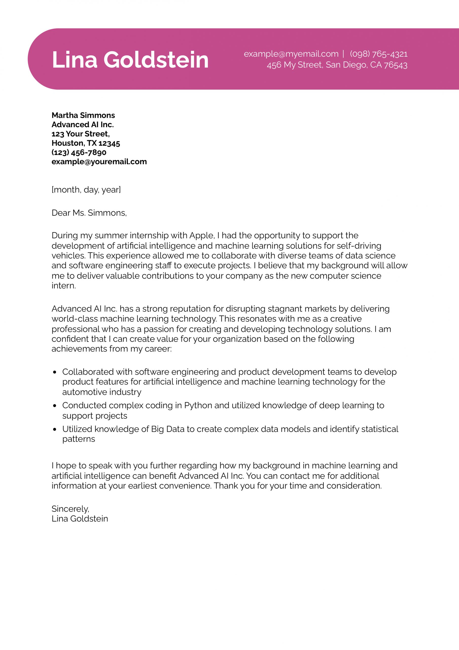 Computer Science Intern Cover Letter Examples and Templates for 2025