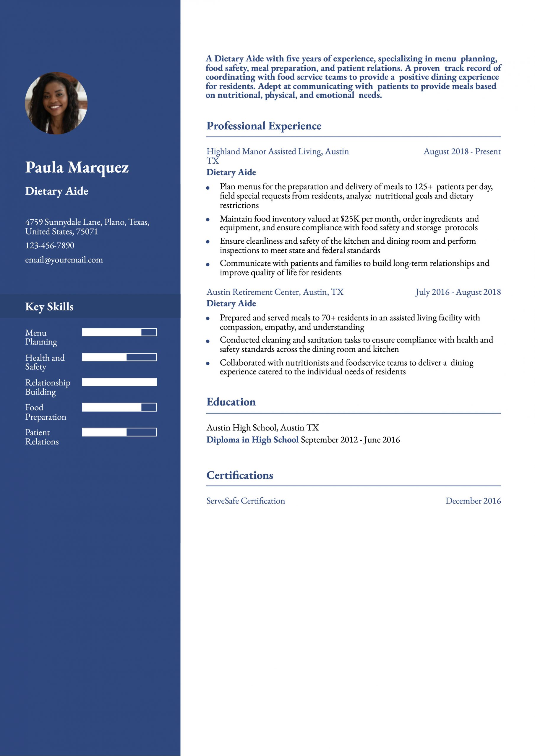 Dietary Aide Resume Examples and Templates for 2025