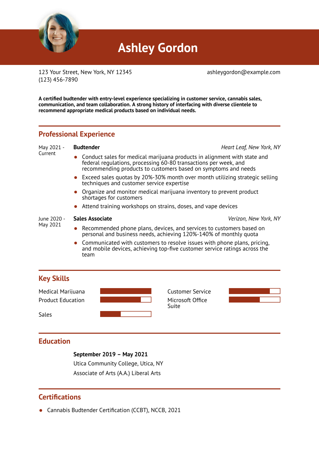 Entry-Level Budtender Resume Example