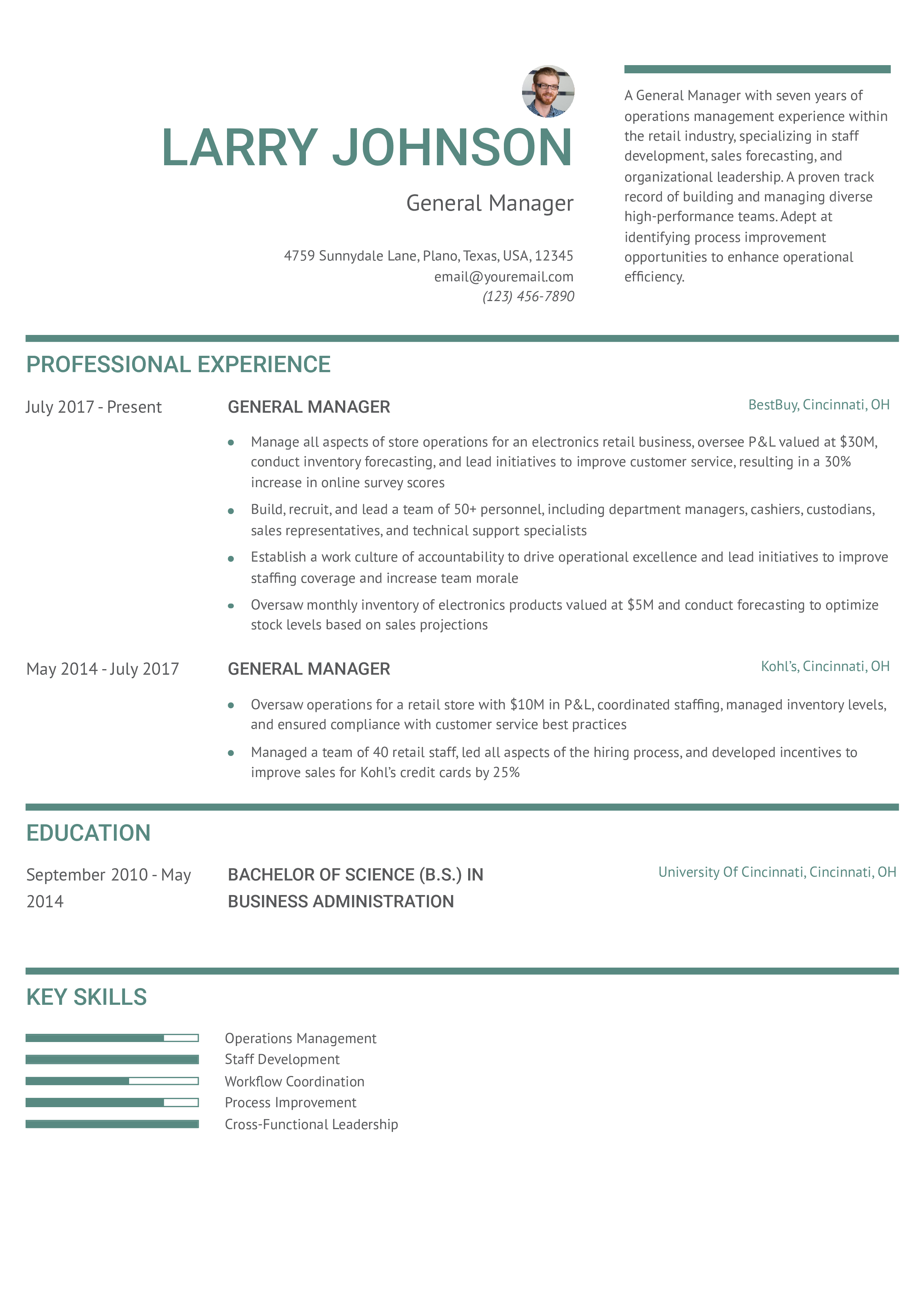 General Manager Resume Example