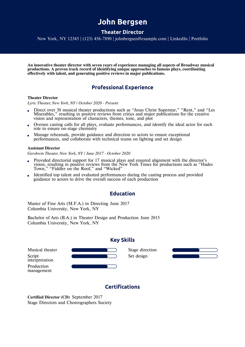Theater Resume Examples and Templates - Theater Director Resume Example Banner Image