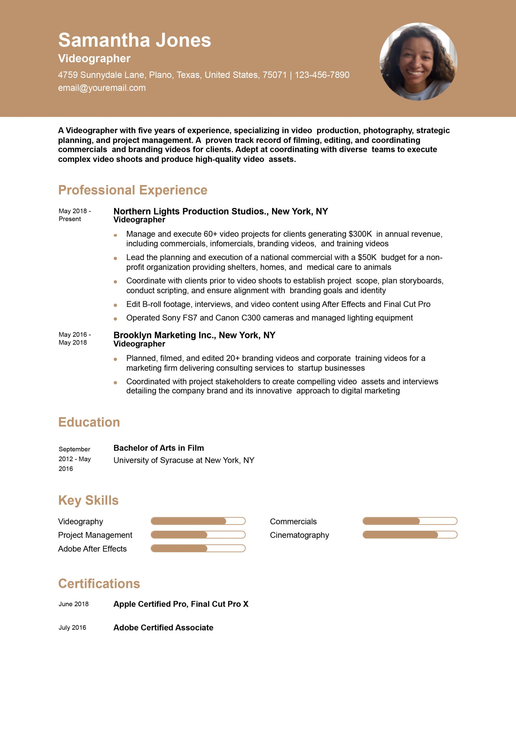 Videographer Resume Example