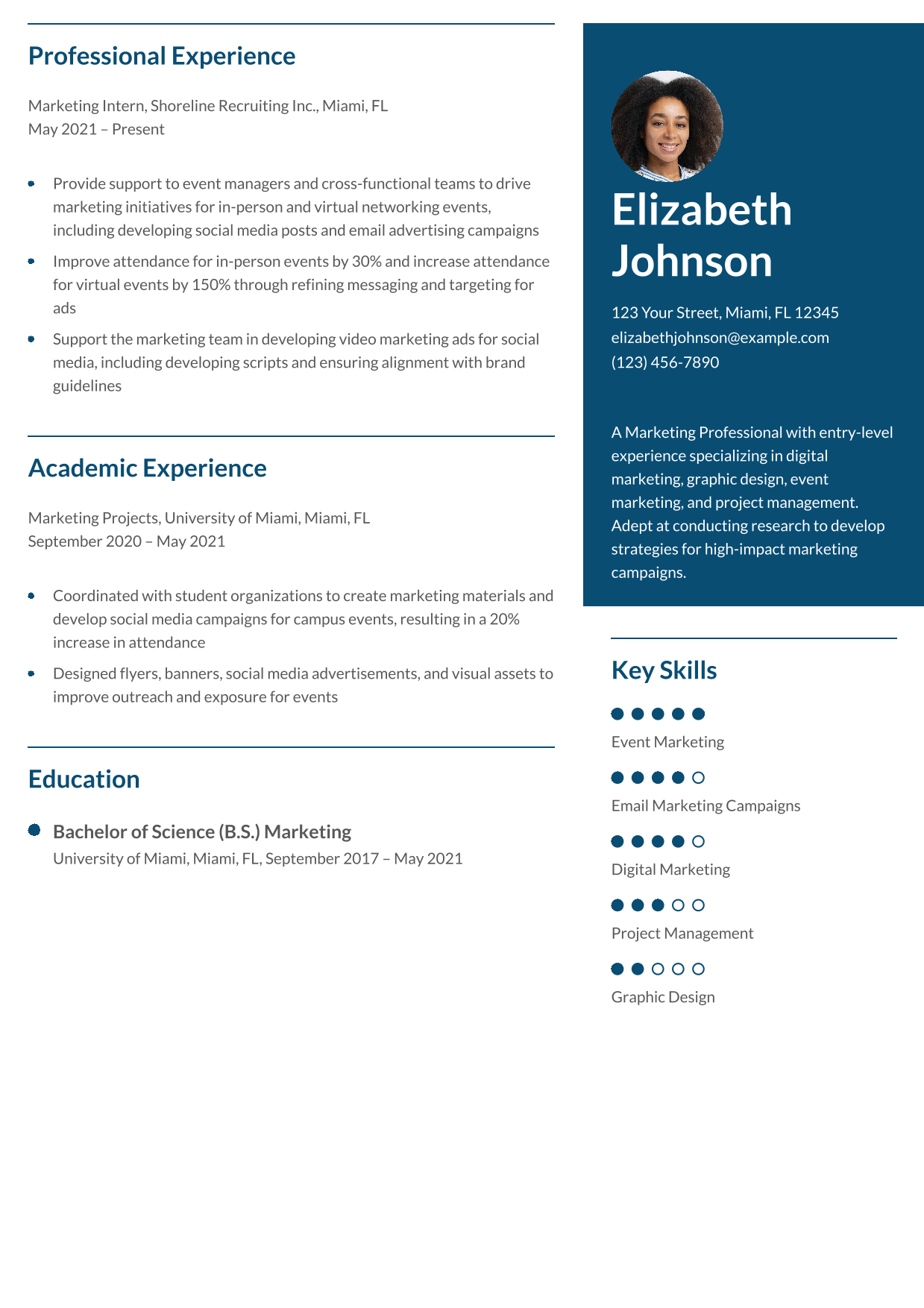 Digital and Event Marketing Intern Resume Example