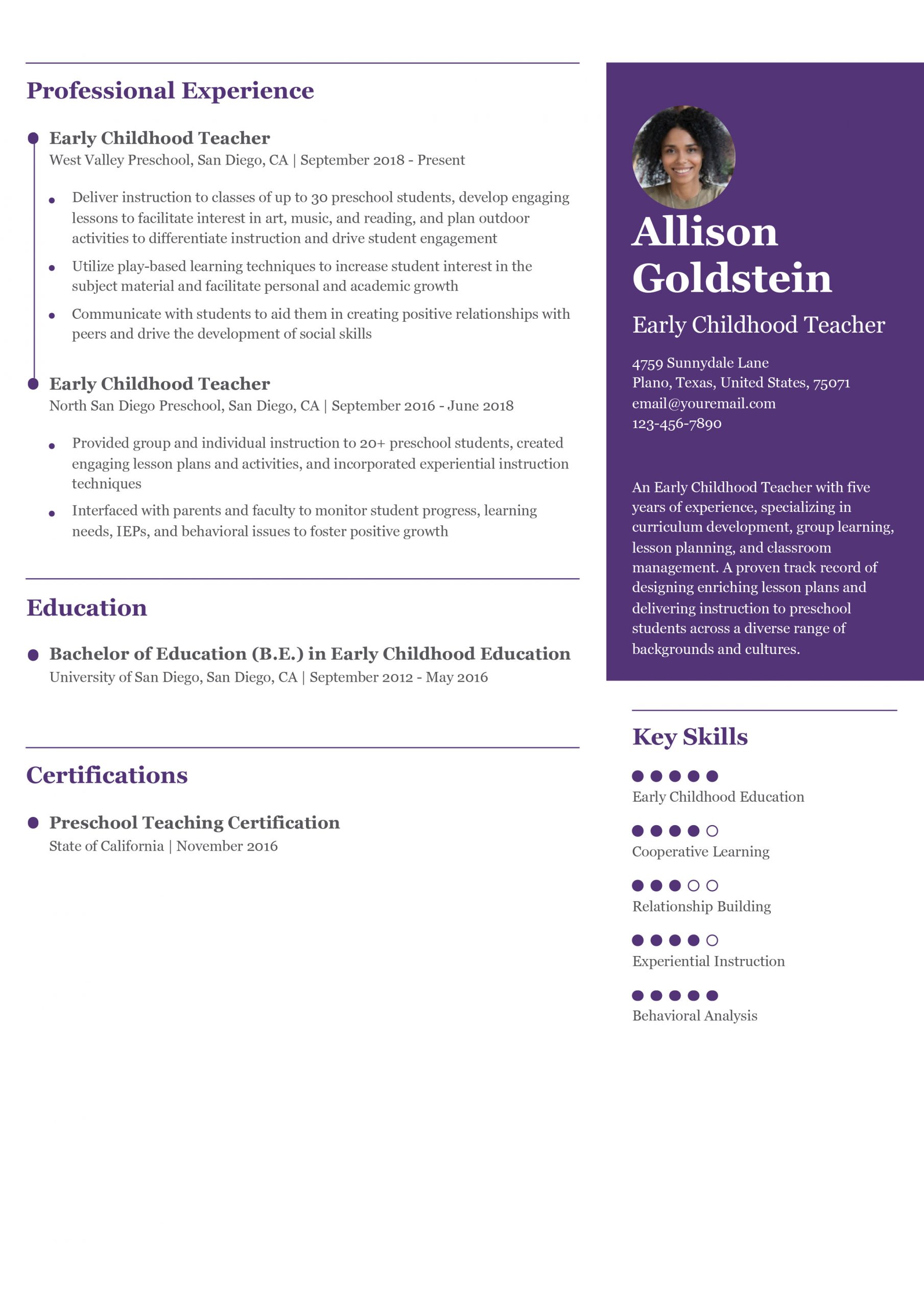 Early Childhood Education Resume Example