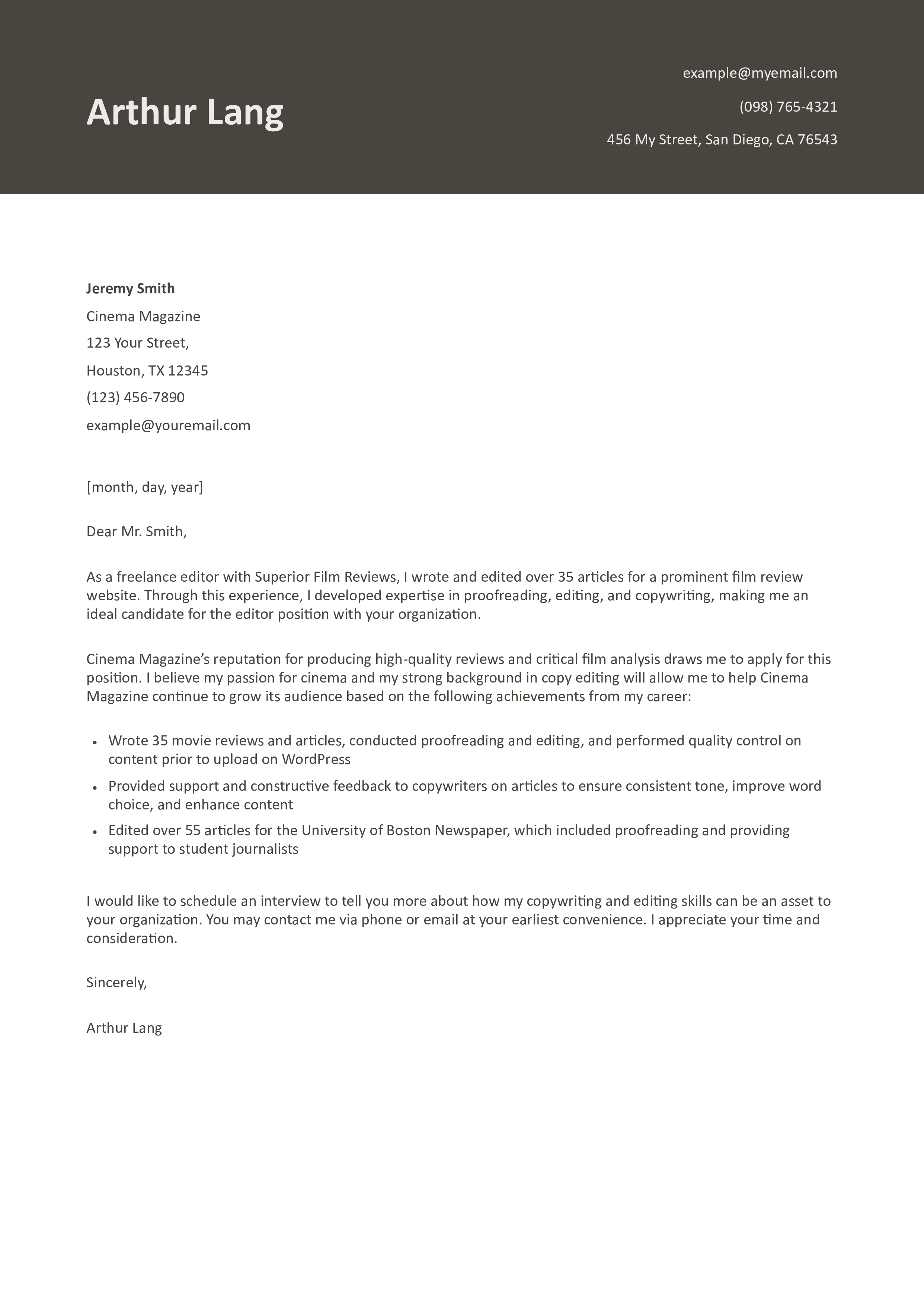 Freelance Editor Cover Letter