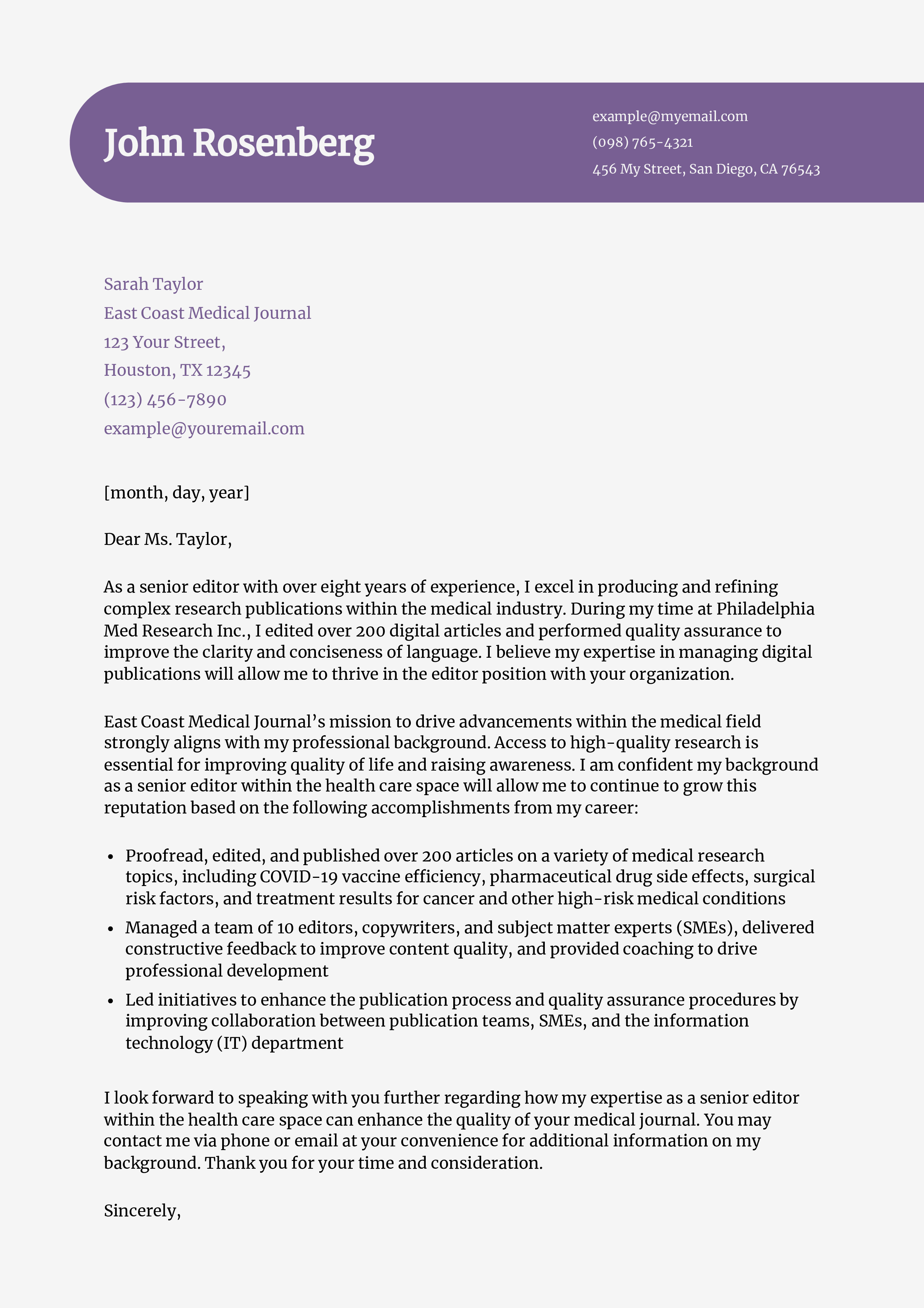 Editor Cover Letter