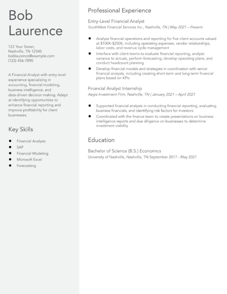 EntryLevel Financial Analyst Resume Examples and Templates for 2024