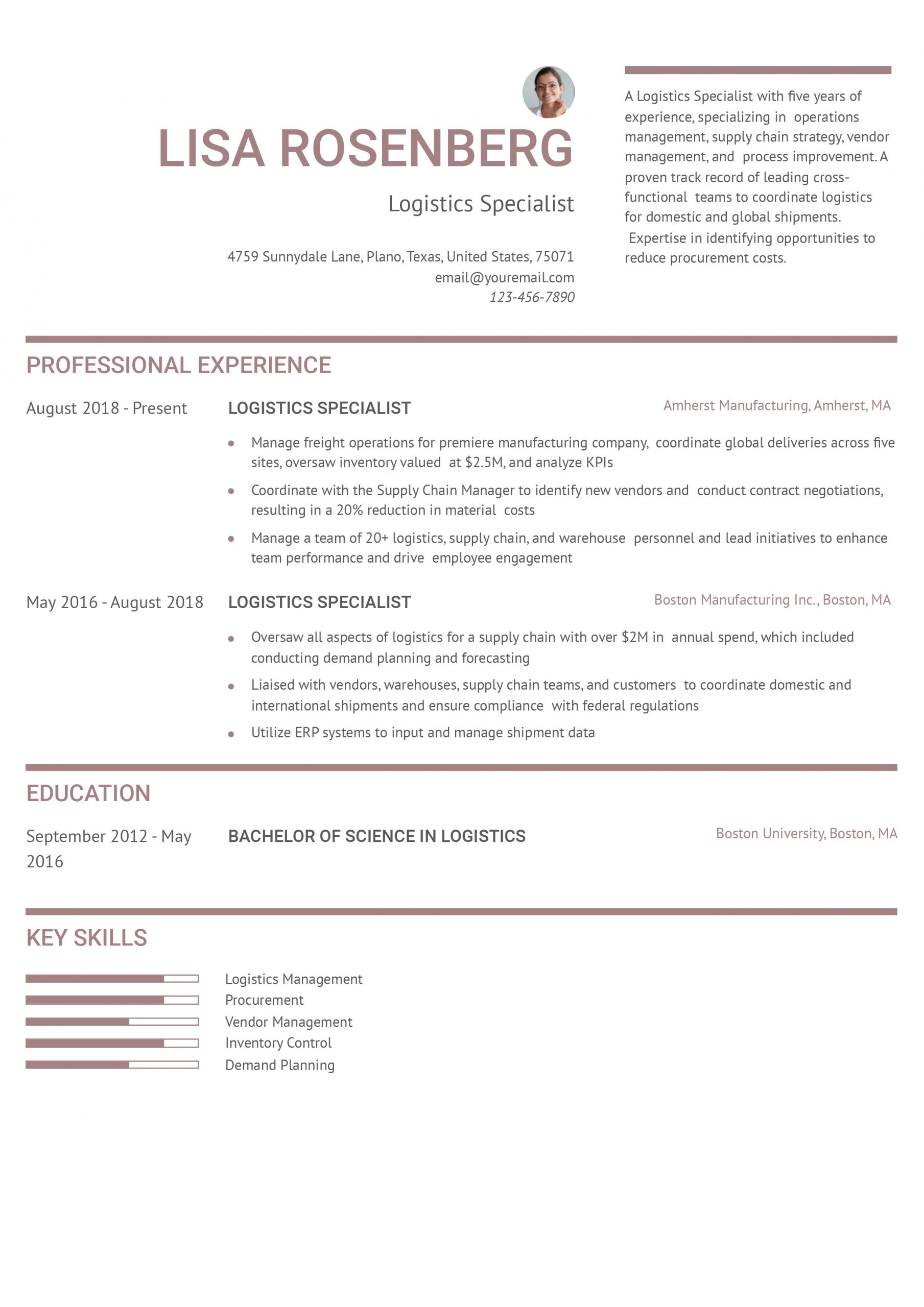 Logistics Specialist Resume Examples and Templates for 2025
