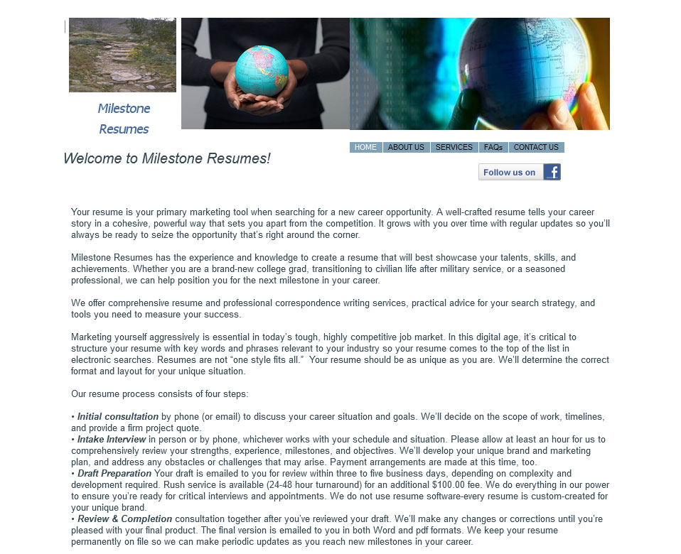 Milestone Resumes Homepage