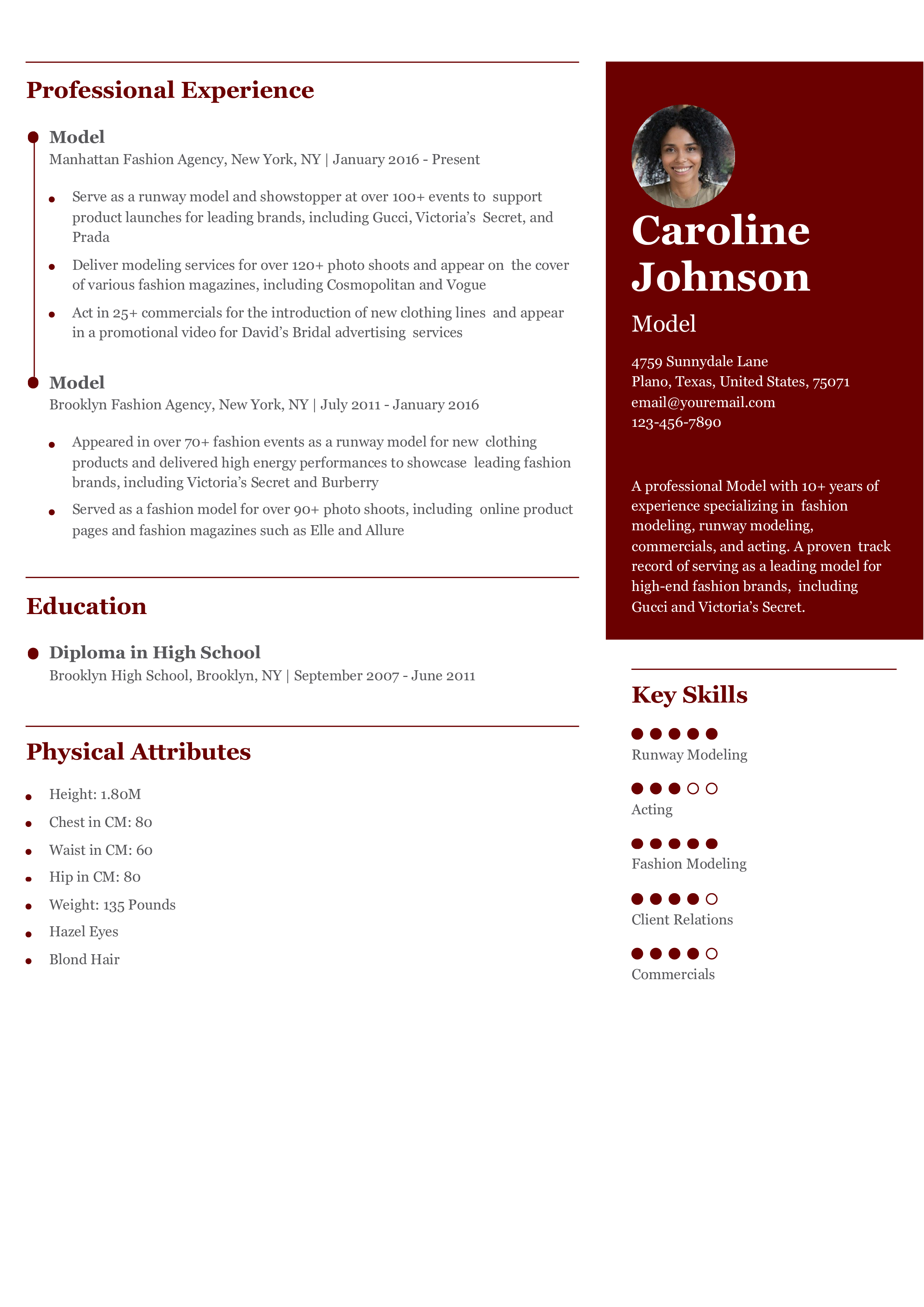 Runway Model Resume Example