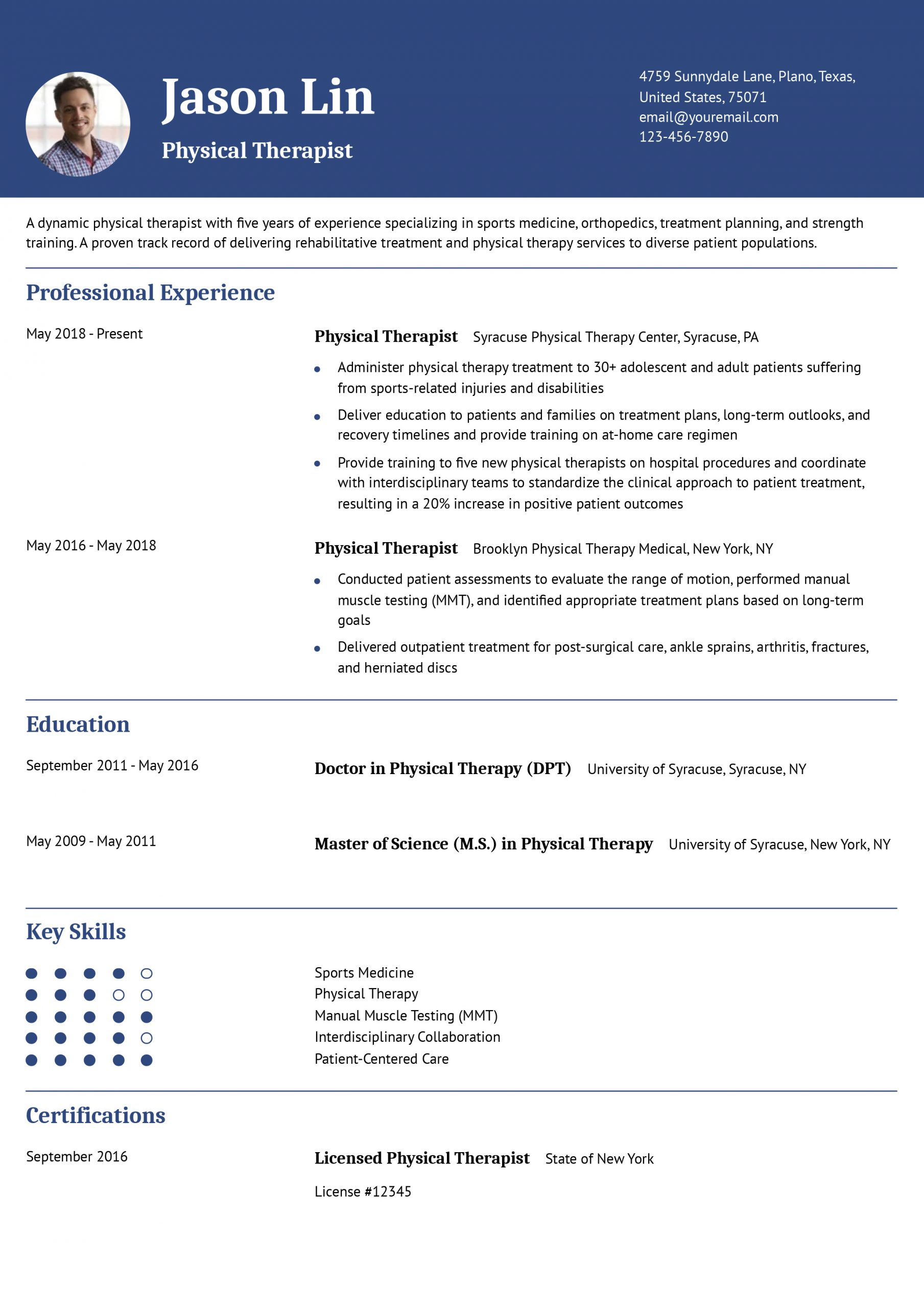 Physical Therapist Resume Examples and Templates for 2025