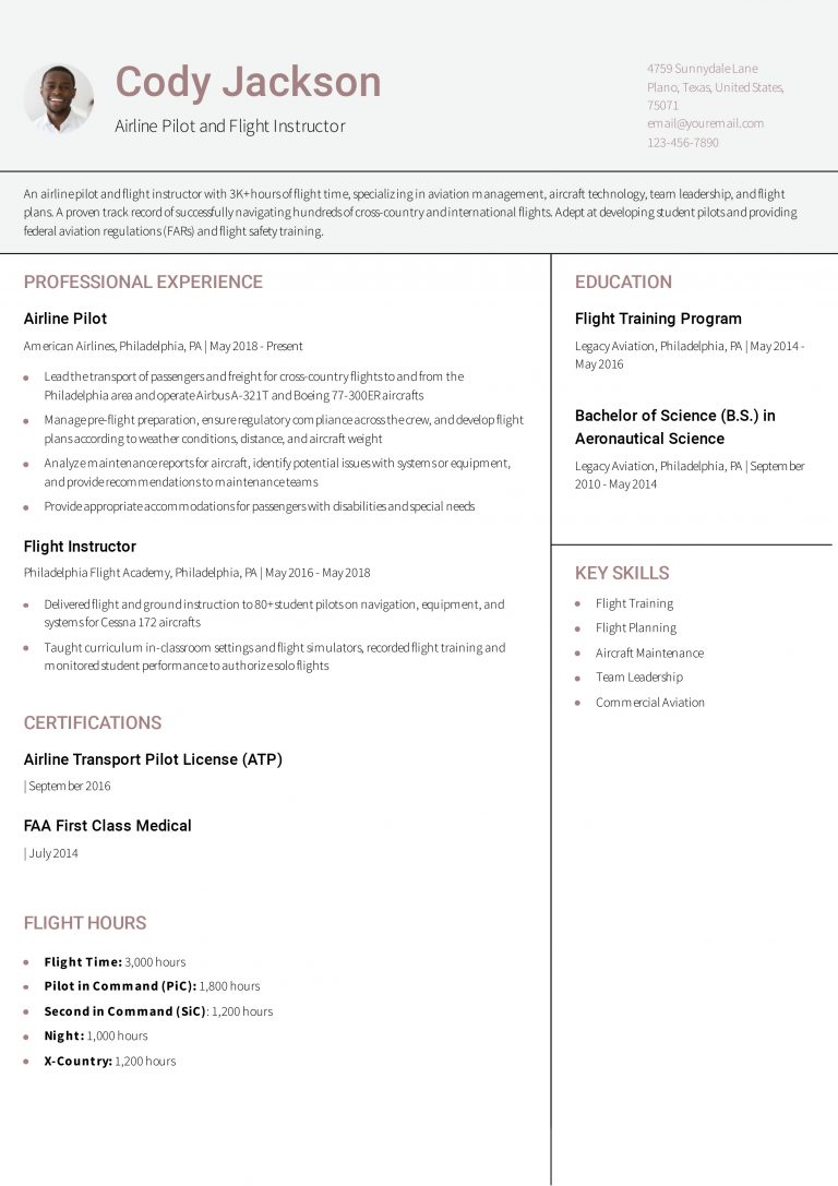 Pilot Resume Examples and Templates - Pilot Mid Level 768x1087 