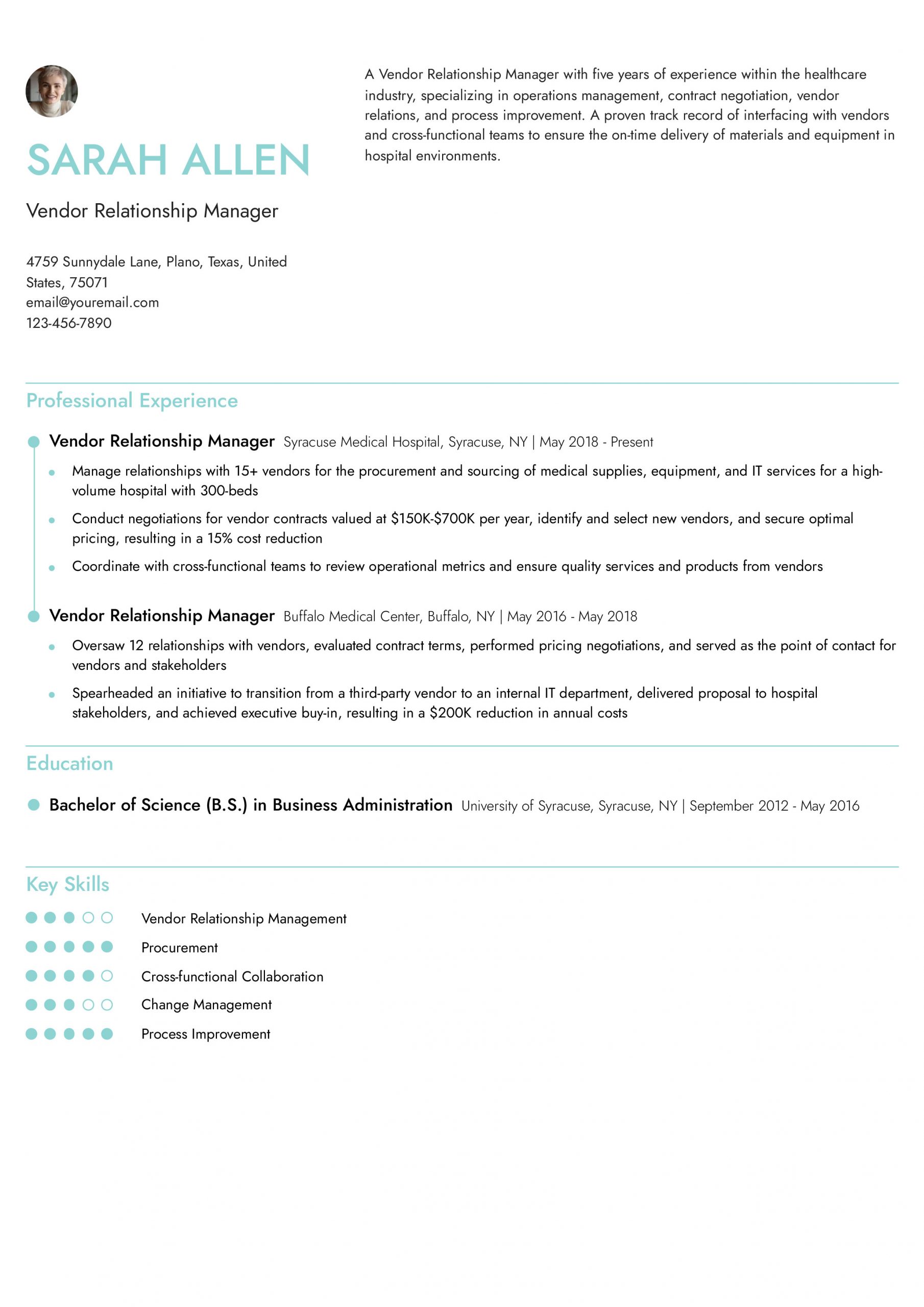 Vendor Relationship Manager Resume Examples and Templates for 2025