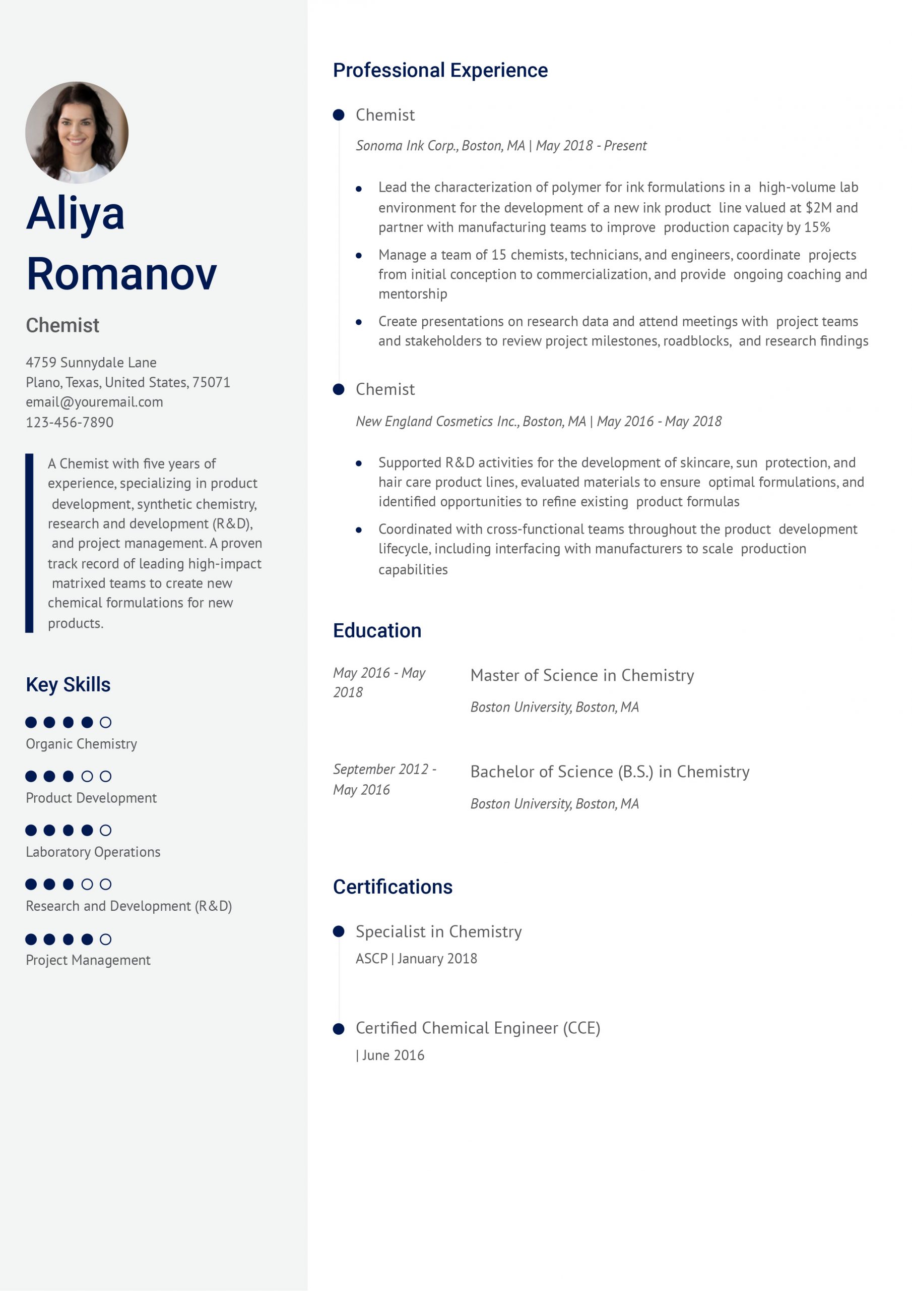 Chemistry Resume Examples and Templates for 2025