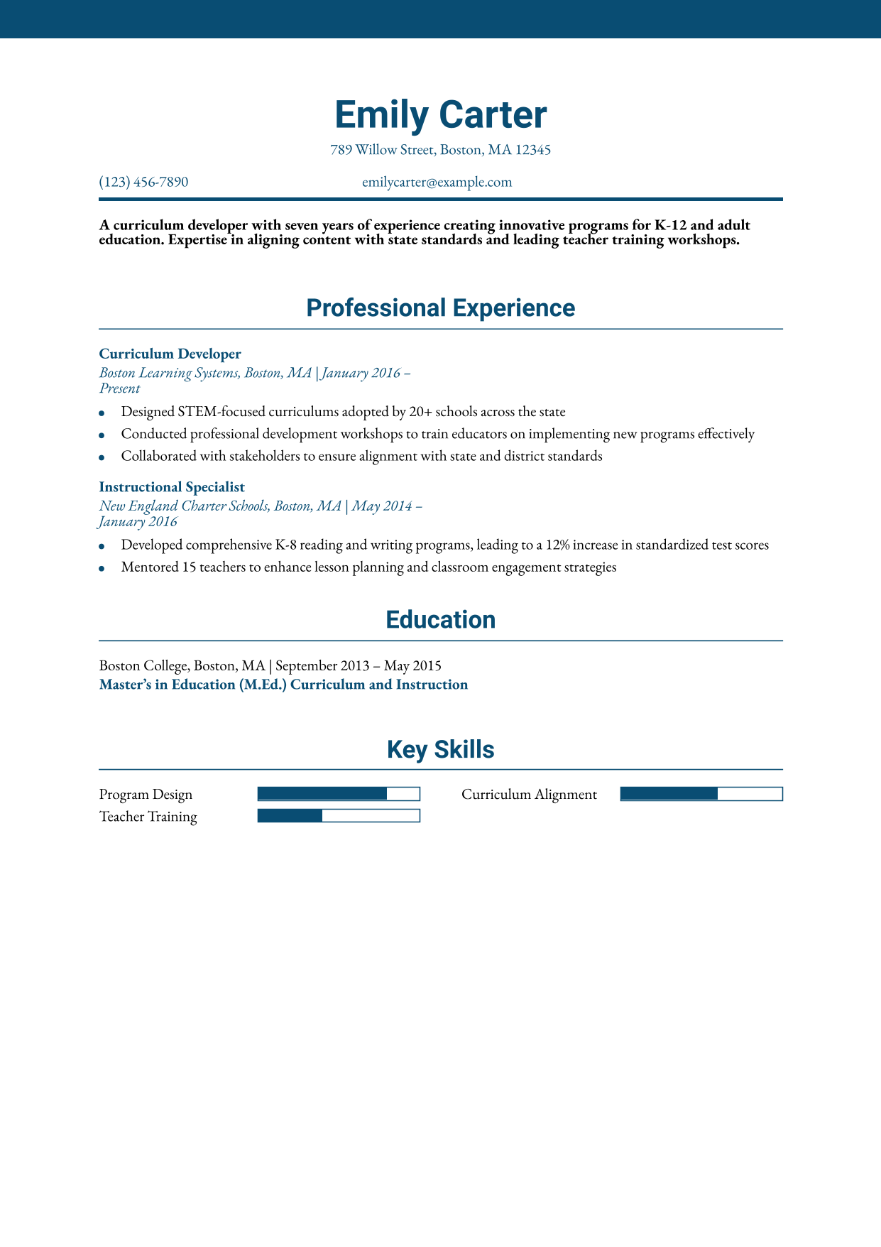 Curriculum Developer Resume Example