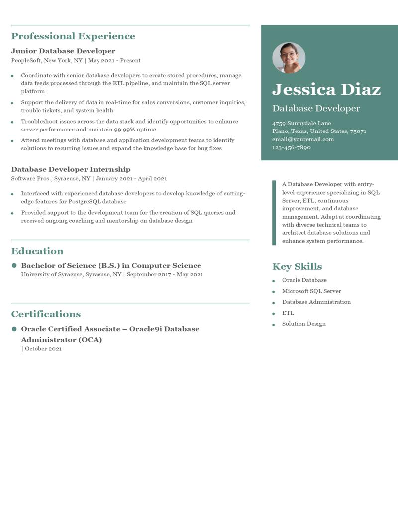 Database Developer Resume Examples and Templates for 2025