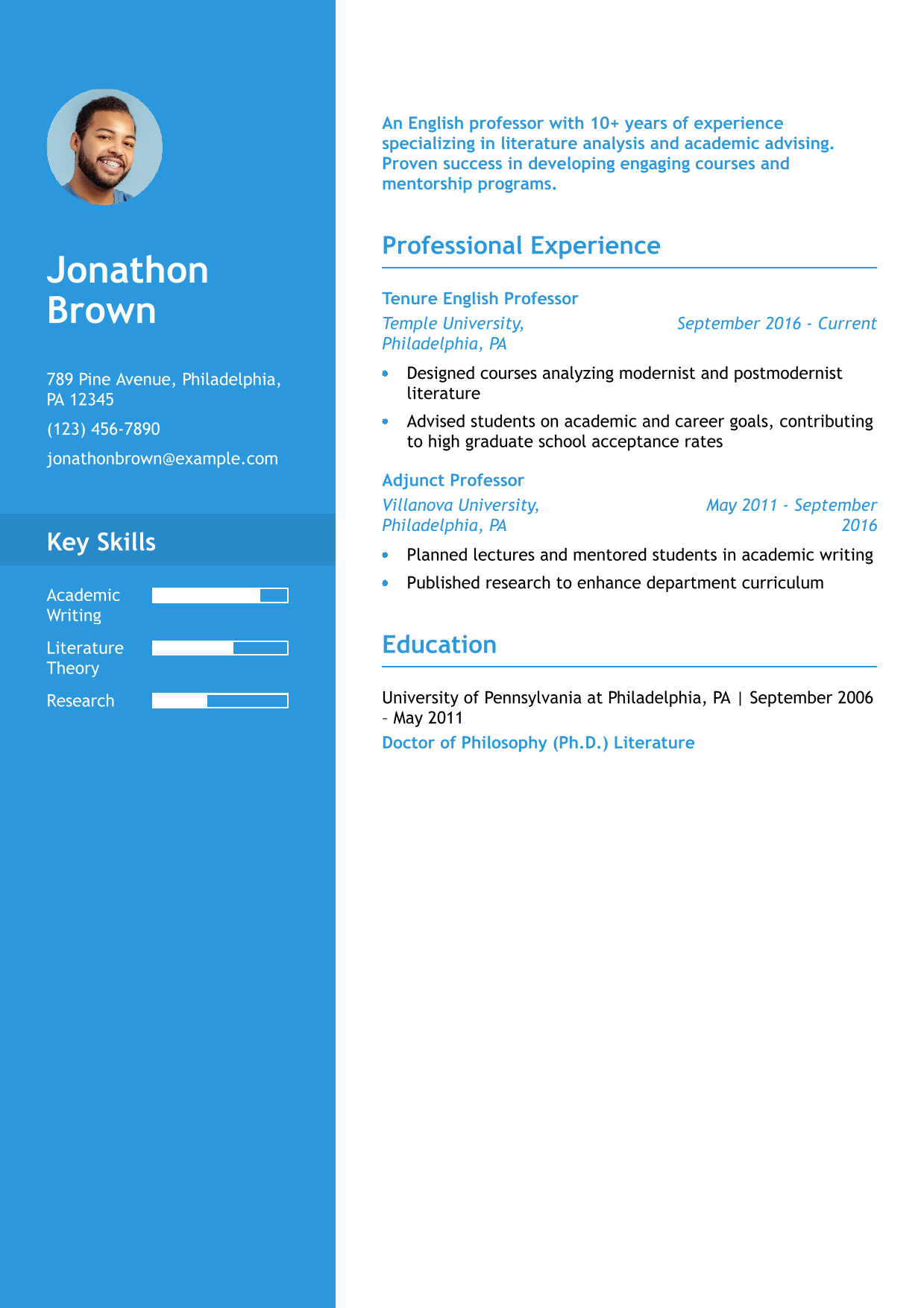 English Professor Resume Example