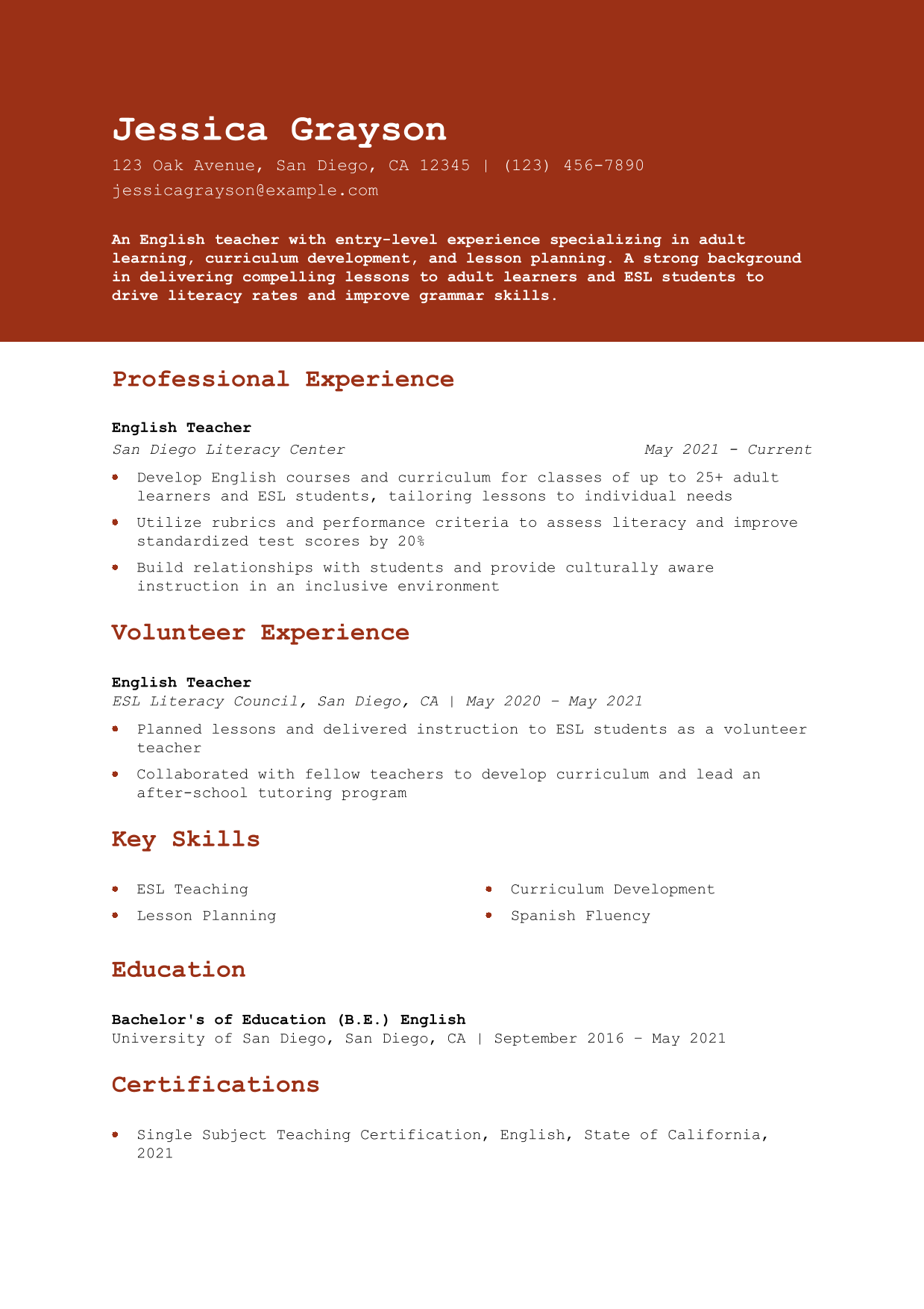 English Teacher Resume Example