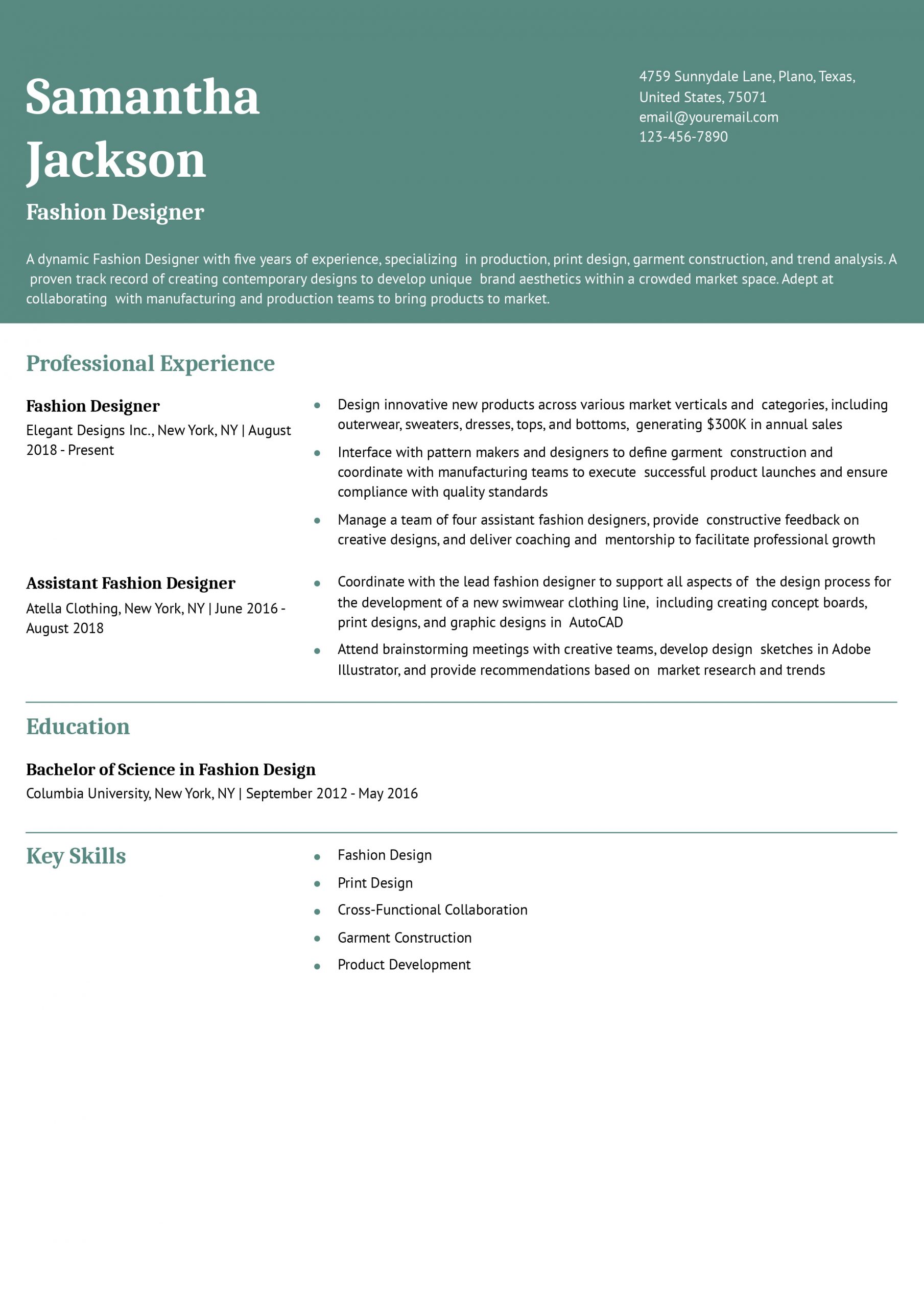 Fashion Designer Resume Examples and Templates for 2025