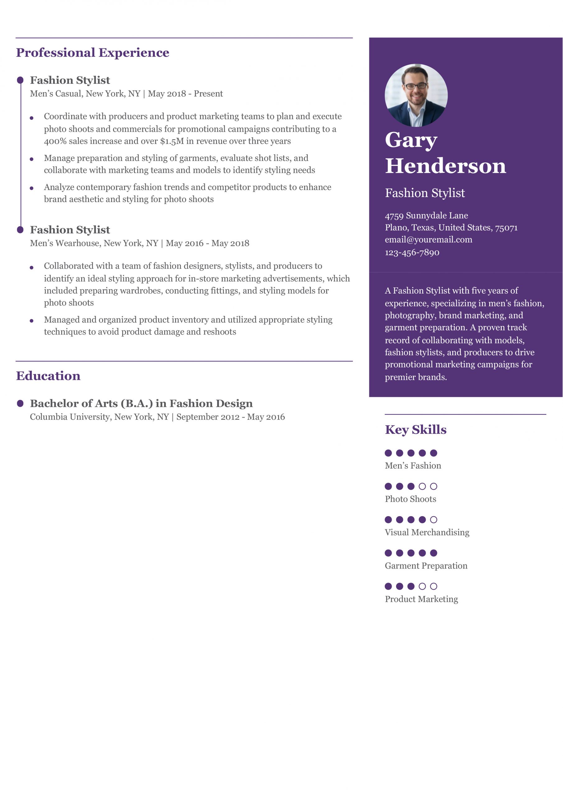 Fashion Stylist Resume Example