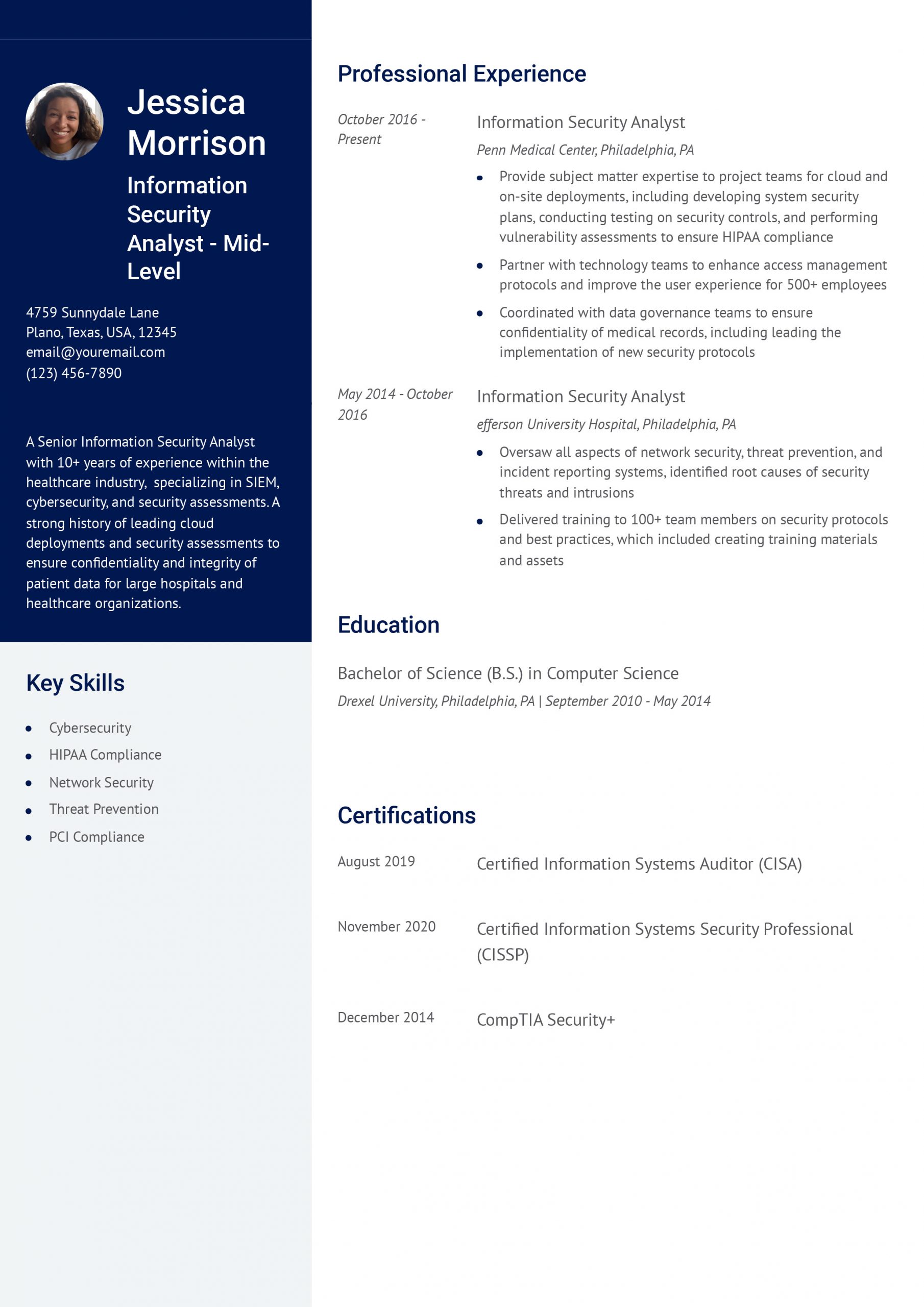 Information Security Analyst Resume Examples and Templates for 2025