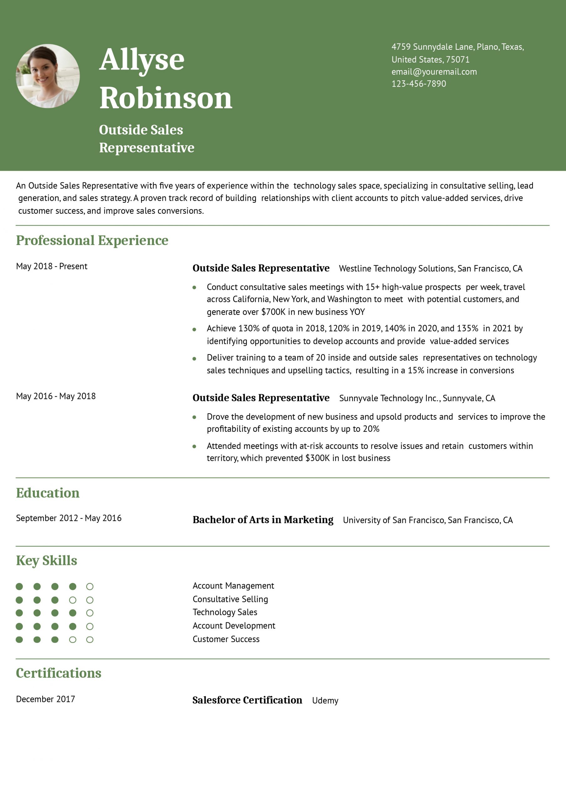 Best Outside Sales Resume Examples and Templates for 2025