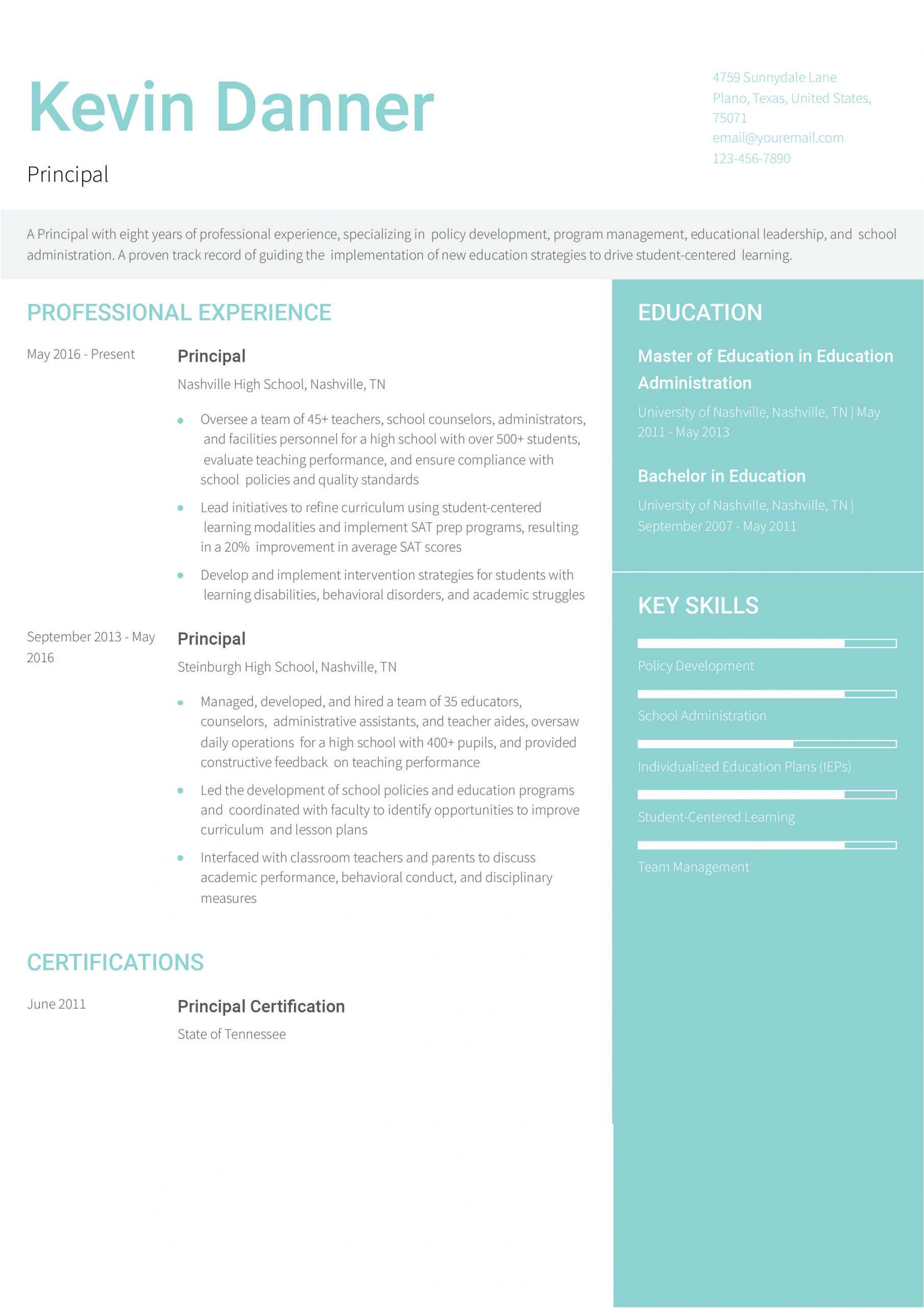 Principal Resume Examples and Templates for 2025
