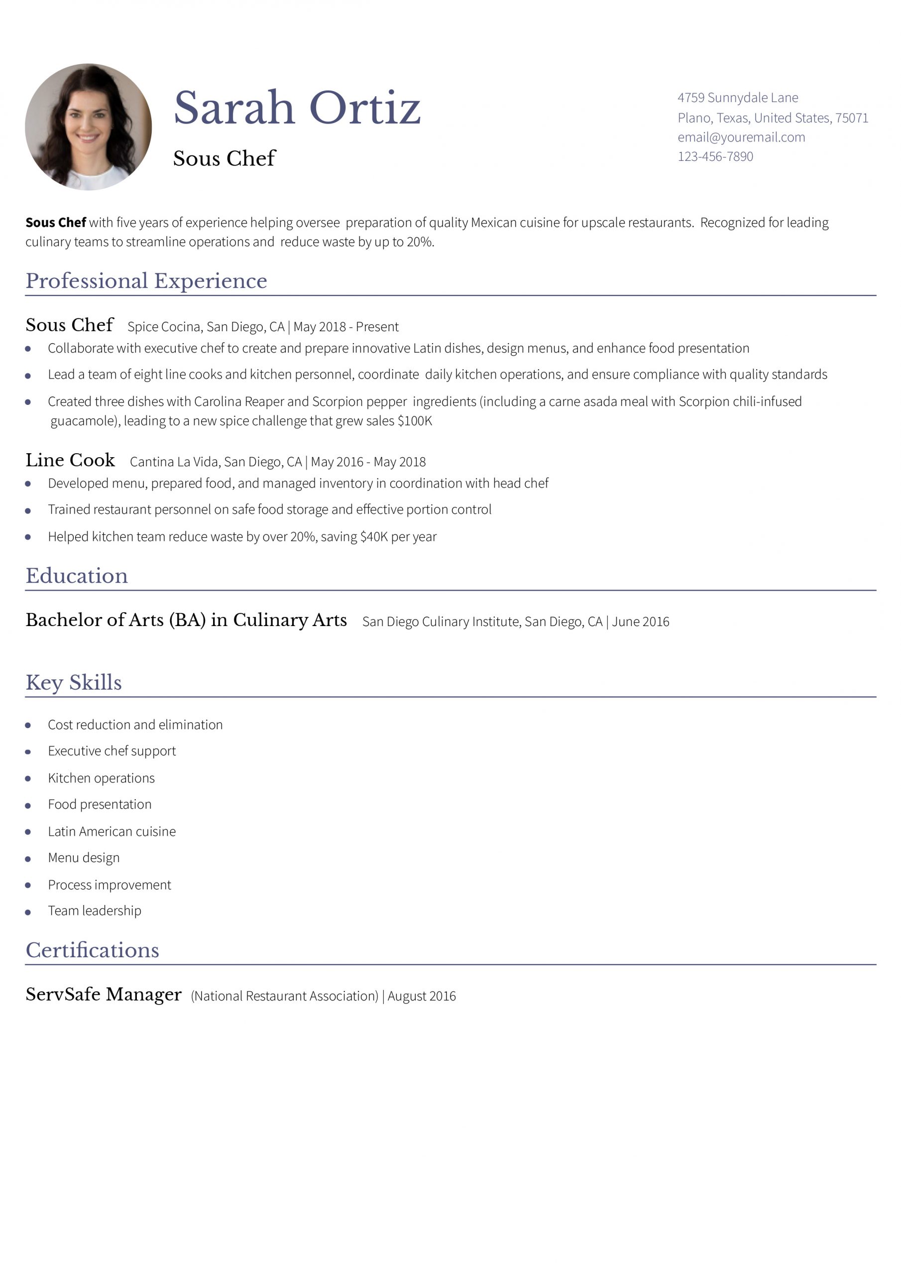Sous Chef Resume Examples and Templates - Sous Chef Mid Level Scaled 