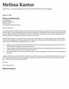 Student Teacher Cover Letter Examples and Templates Image