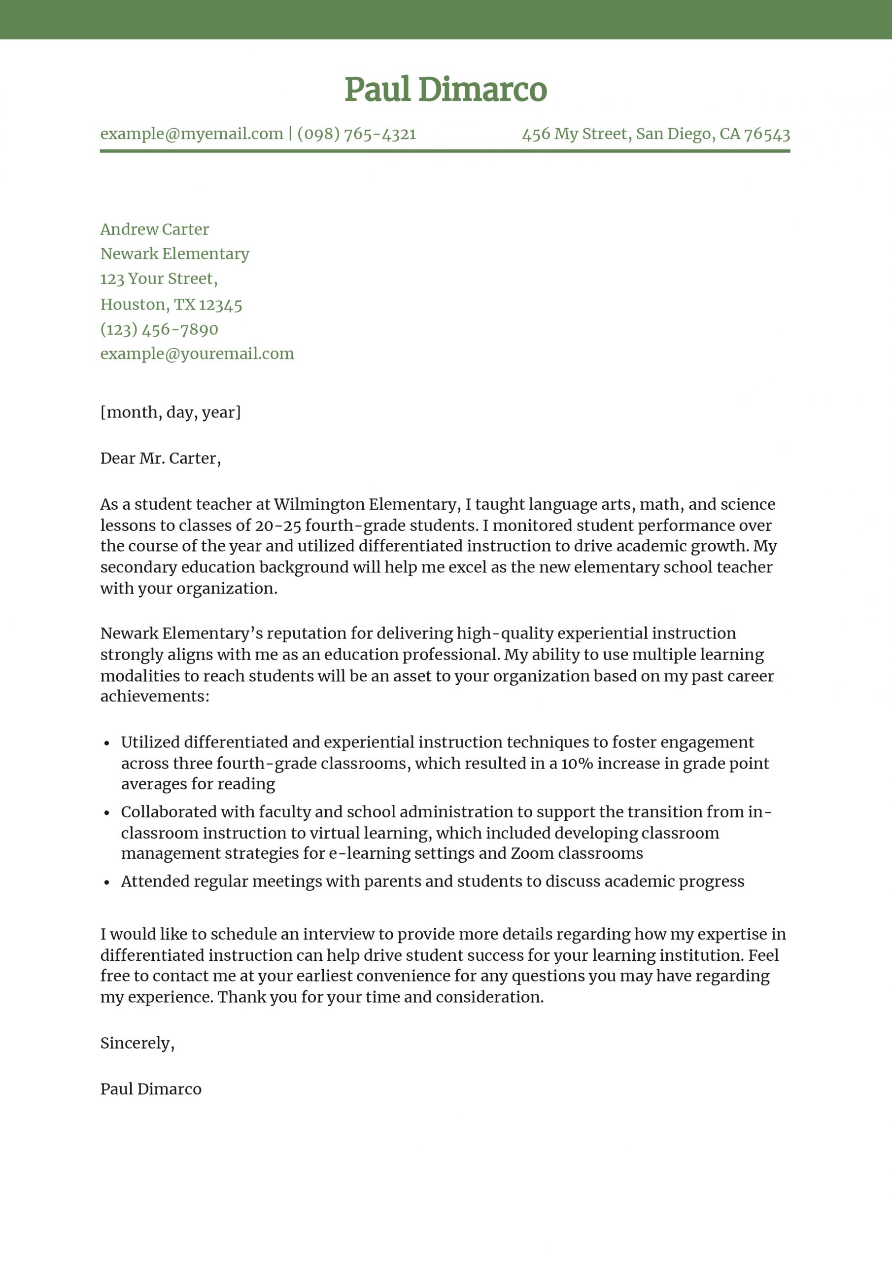 Student Teacher Cover Letter Examples and Templates for 2025