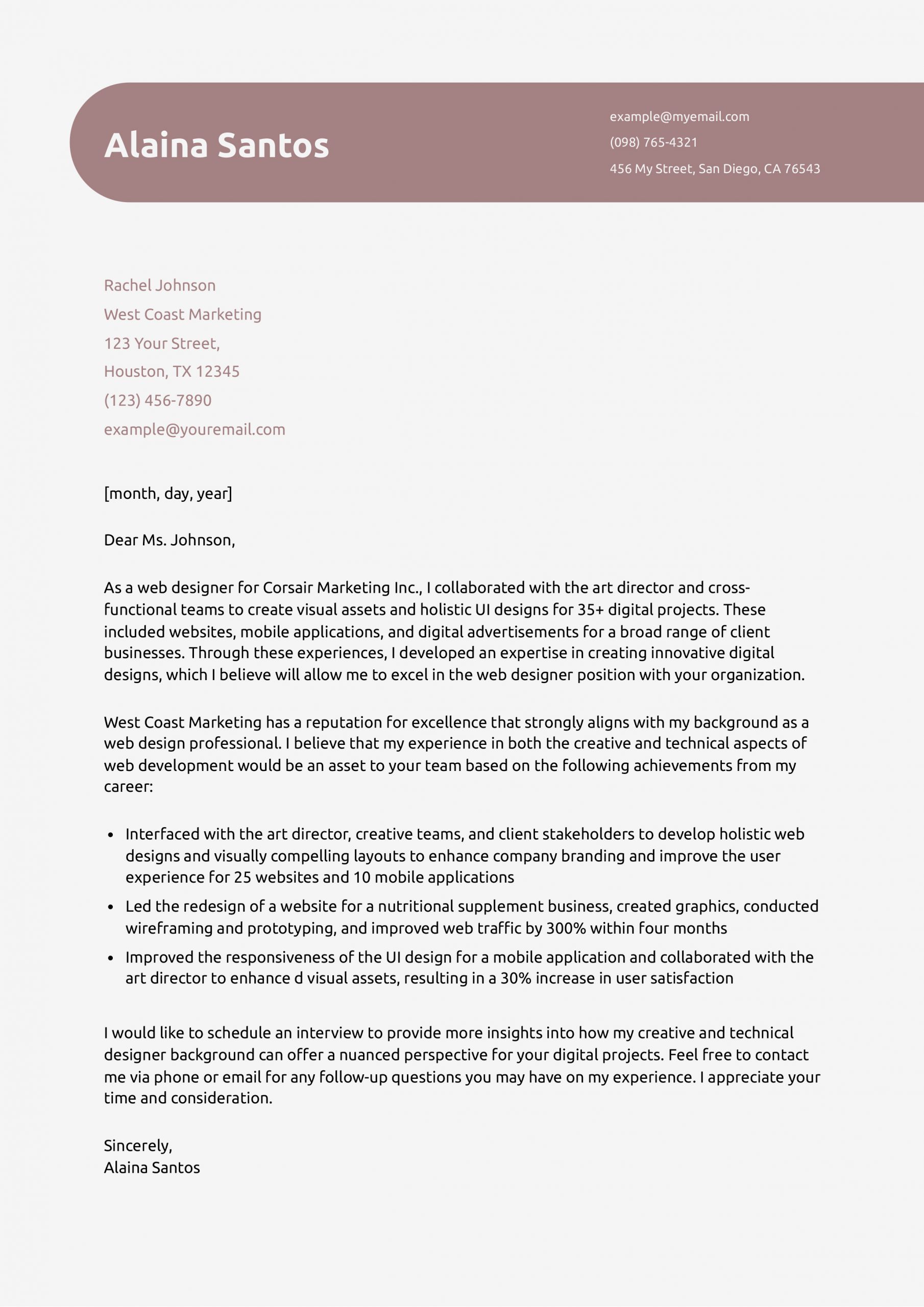Web Designer Cover Letter Example