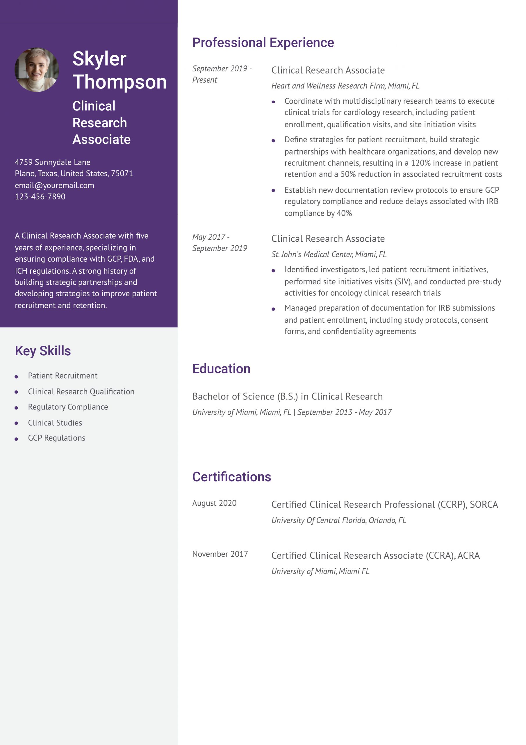 Clinical Research Associate Resume Examples and Templates for 2025