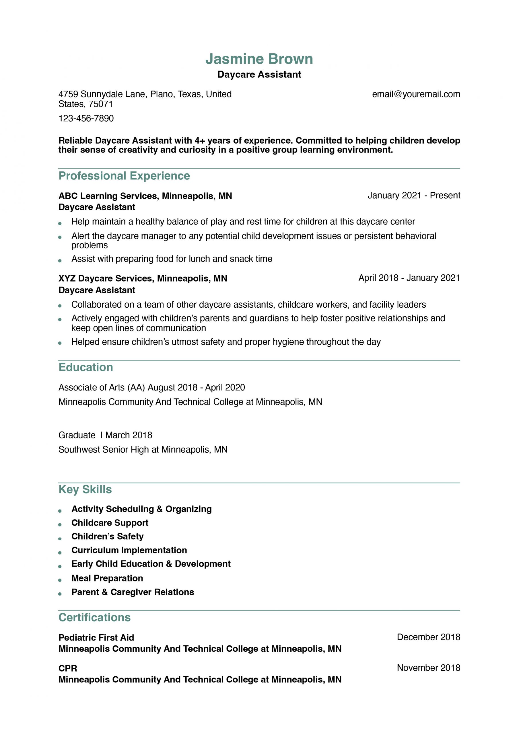 Daycare Assistant Resume Examples and Templates for 2025