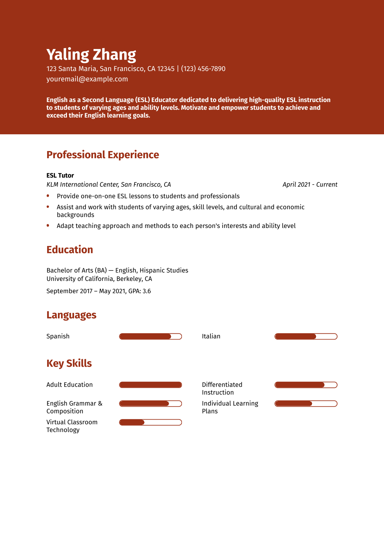 ESL Teacher Resume Example