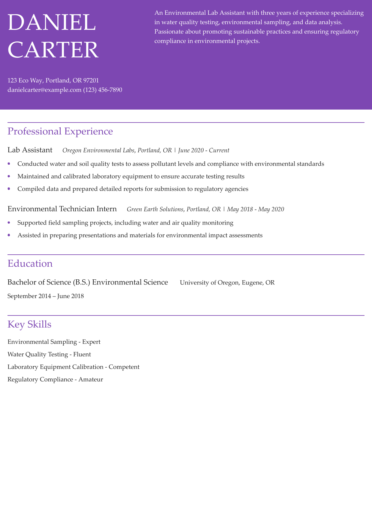 Environmental Lab Assistant Resume Example