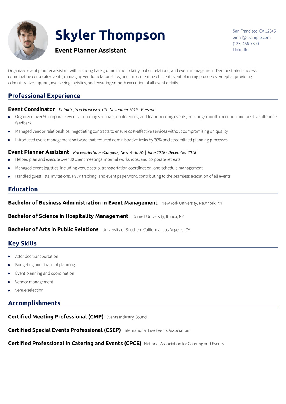 Event Planner Coordinator Resume Example