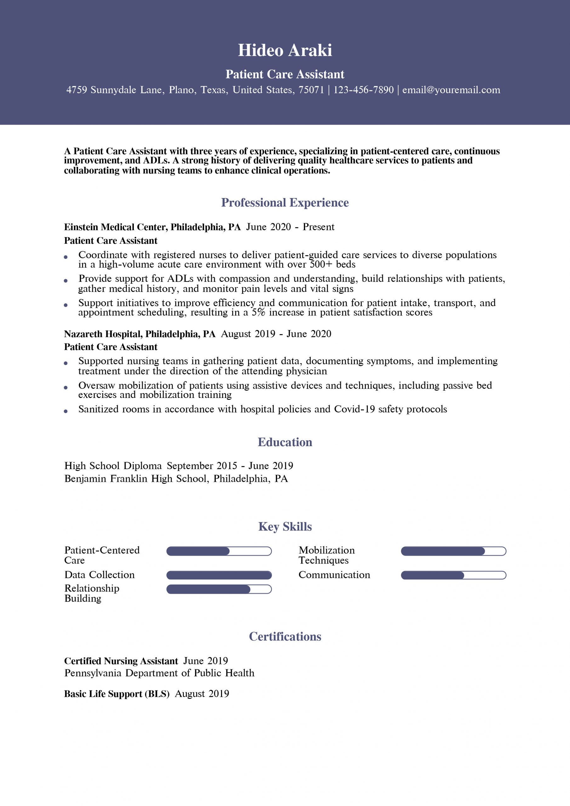 Patient Care Assistant Resume Examples and Templates for 2025