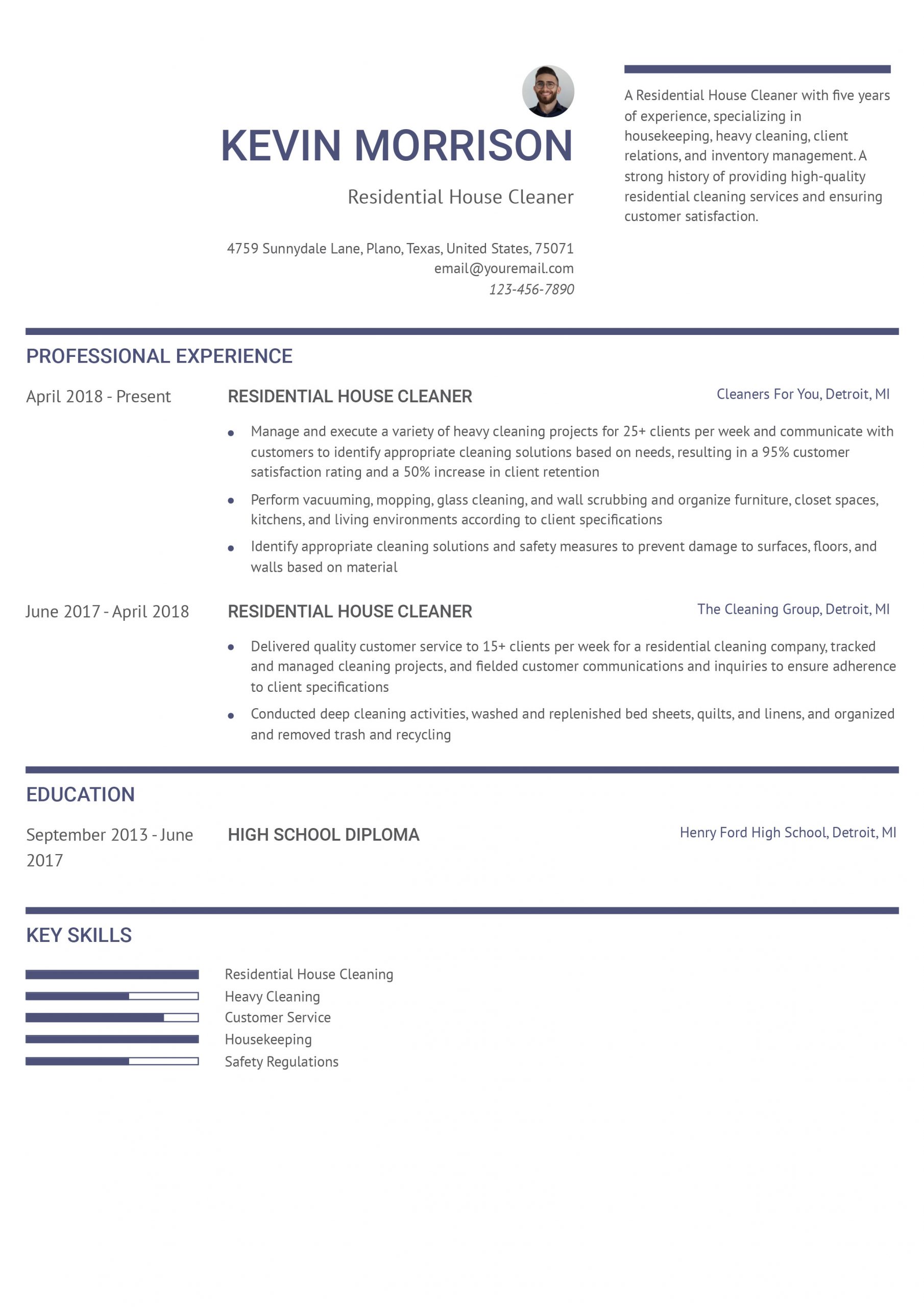 Residential House Cleaner Resume Examples and Templates for 2025