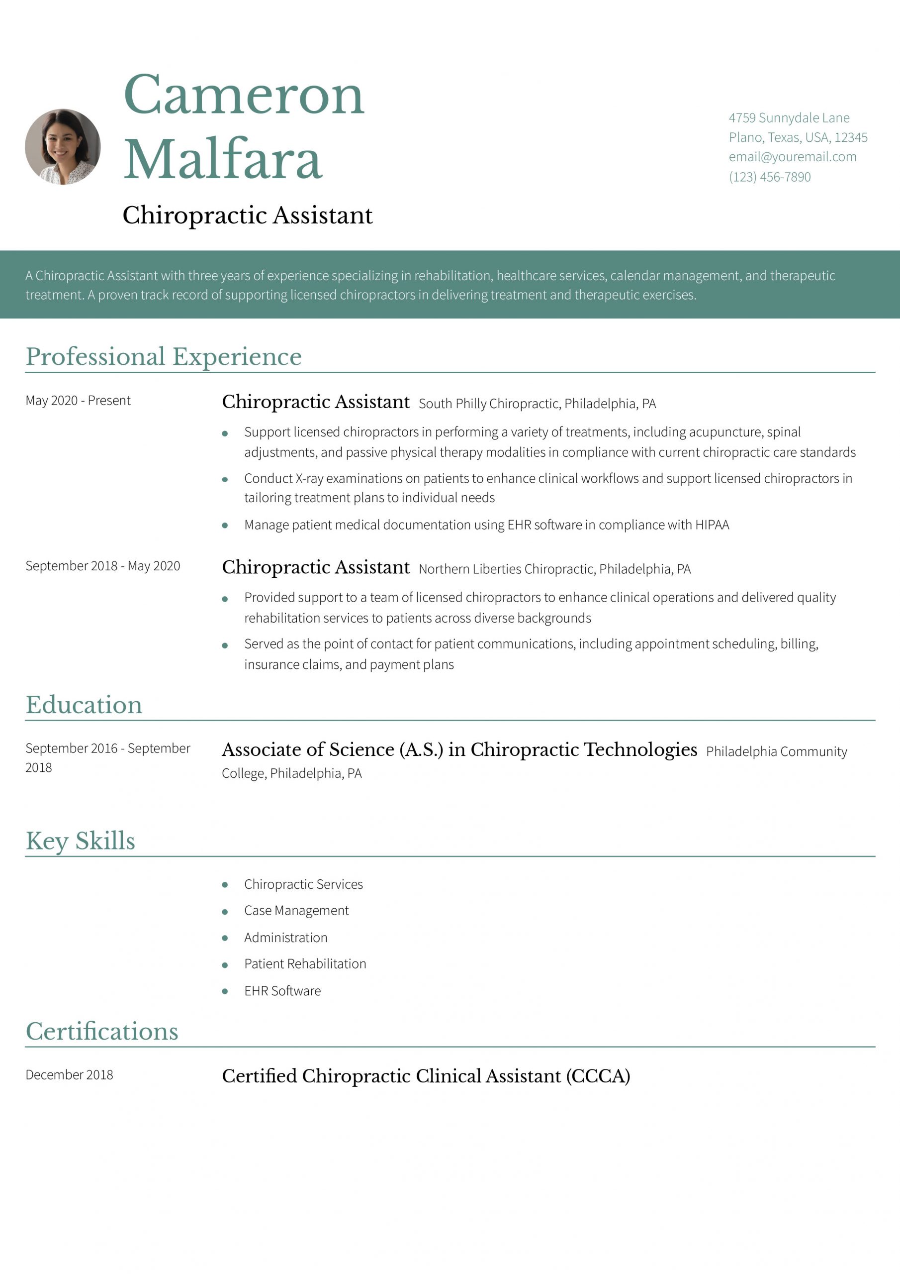 Chiropractic Assistant Resume Examples and Templates for 2025