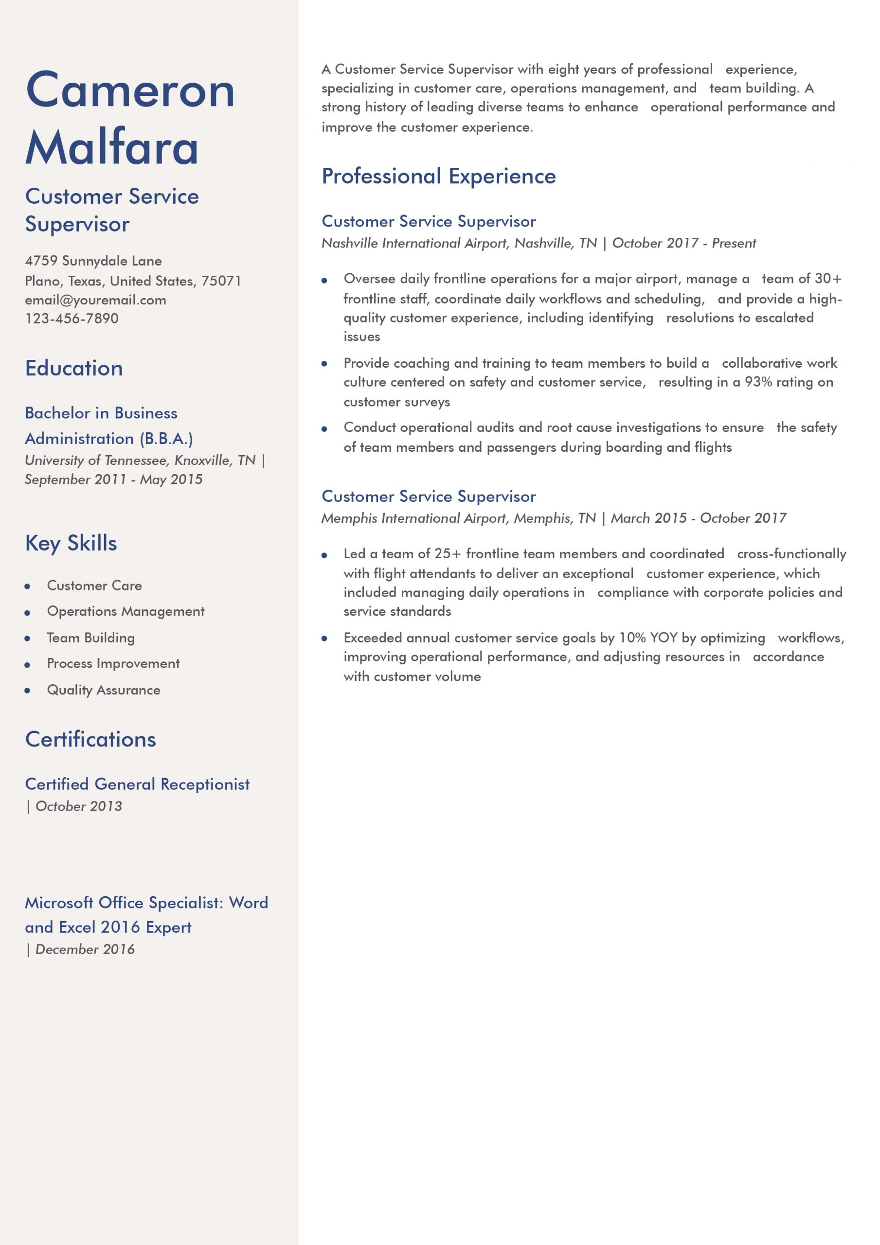 Customer Service Supervisor Resume Examples and Templates for 2025