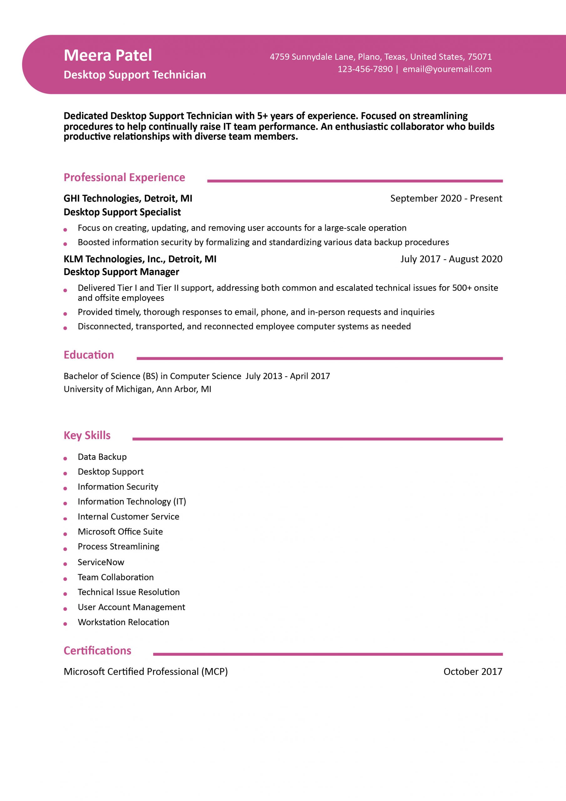 Desktop Support Resume Examples and Templates for 2025