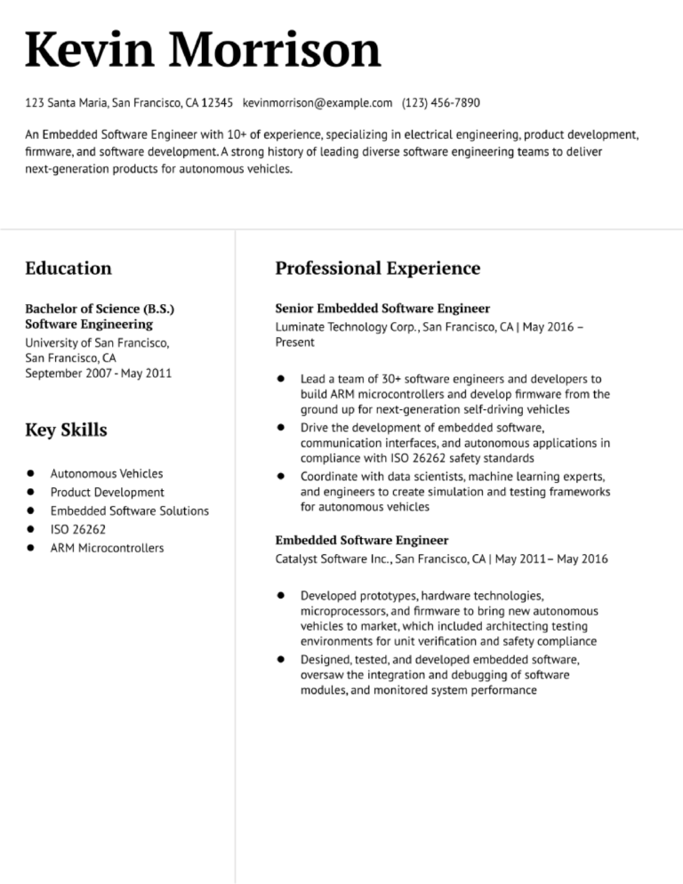 Embedded Software Engineer Resume Examples and Templates for 2024
