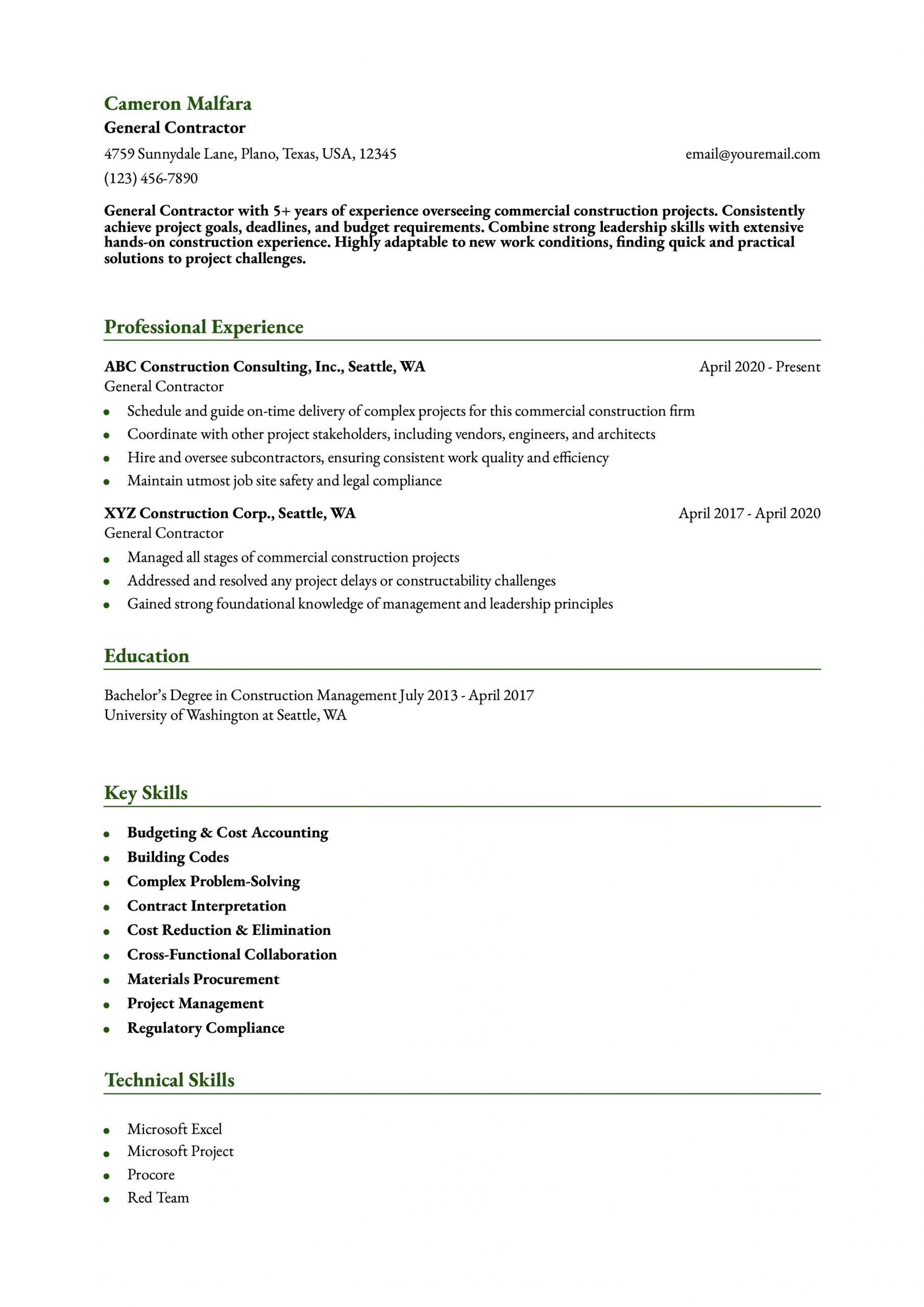 General Contractor Resume Examples and Templates for 2025