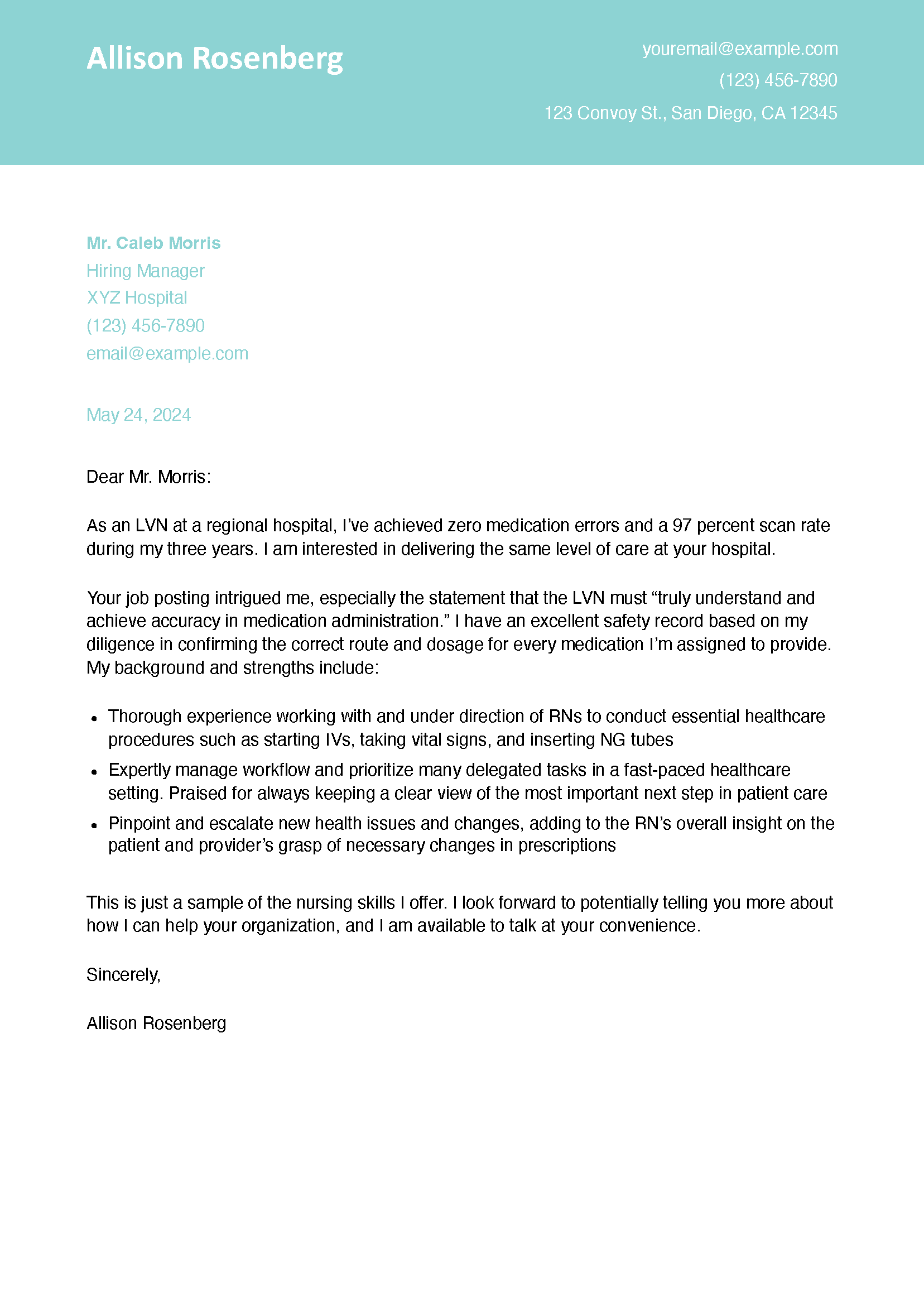 Licensed Vocational Nurse Cover Letter Examples and Templates for 2025