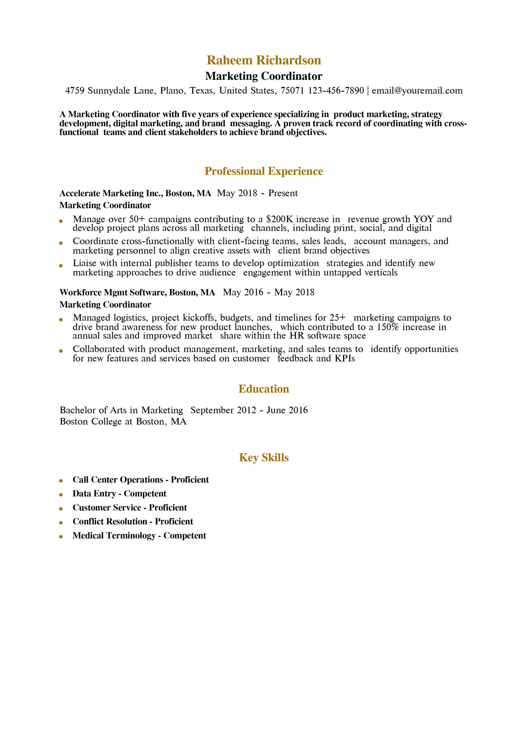 Best Marketing Coordinator Resume Examples and Templates for 2025
