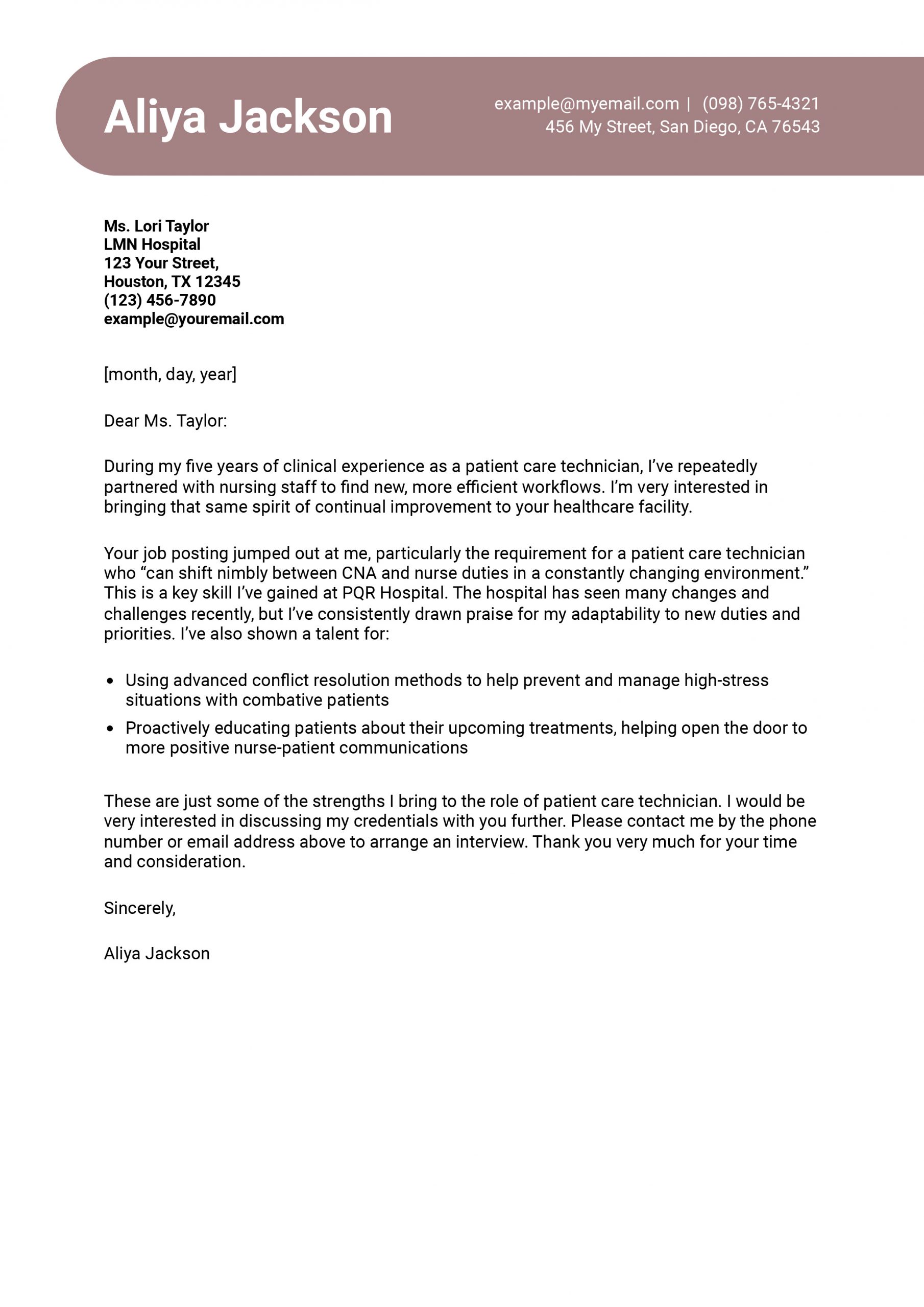 Patient Care Technician Cover Letter Examples and Templates for 2025
