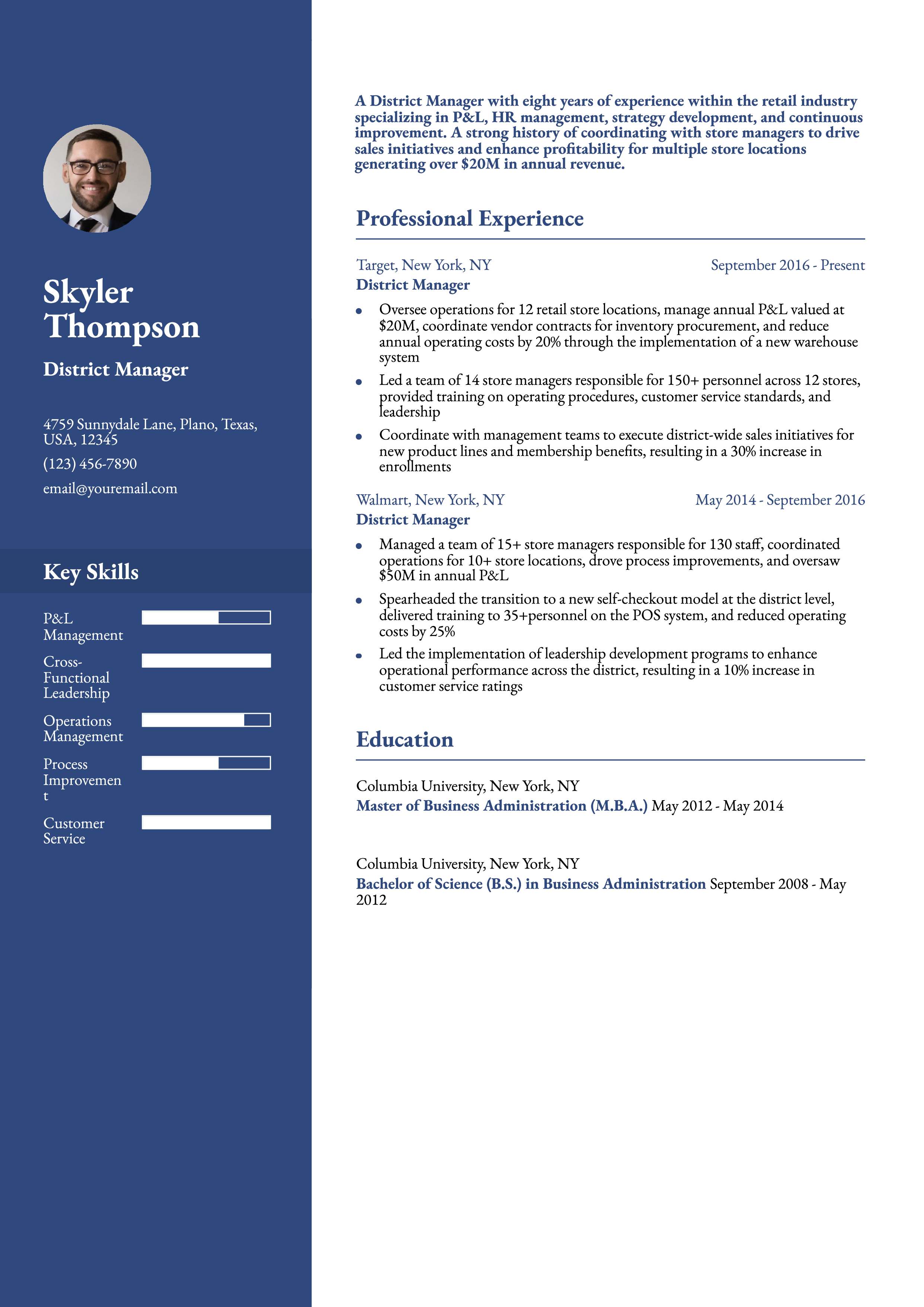 District Manager Resume Example