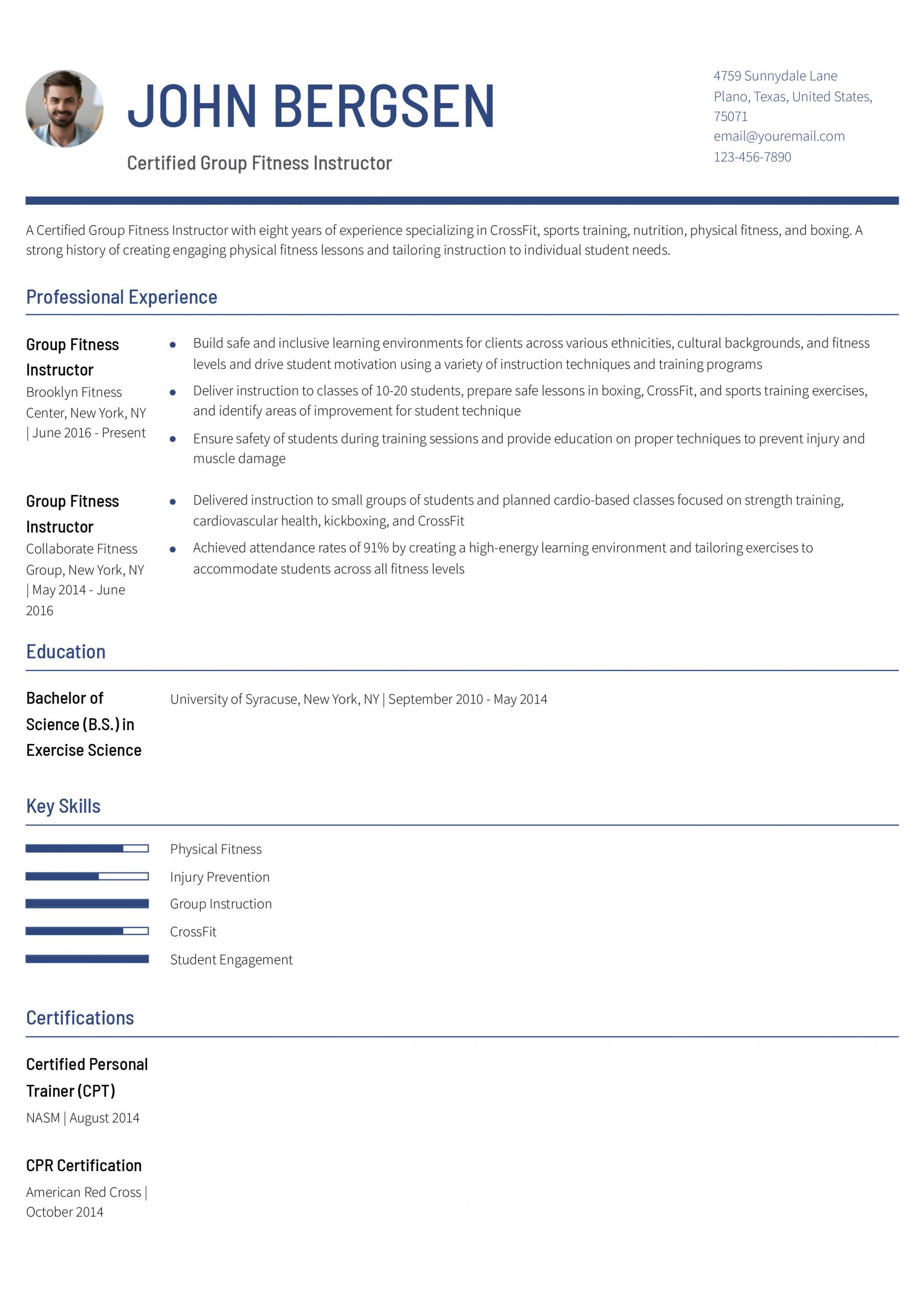 Group Fitness Instructor Resume Examples and Templates for 2025