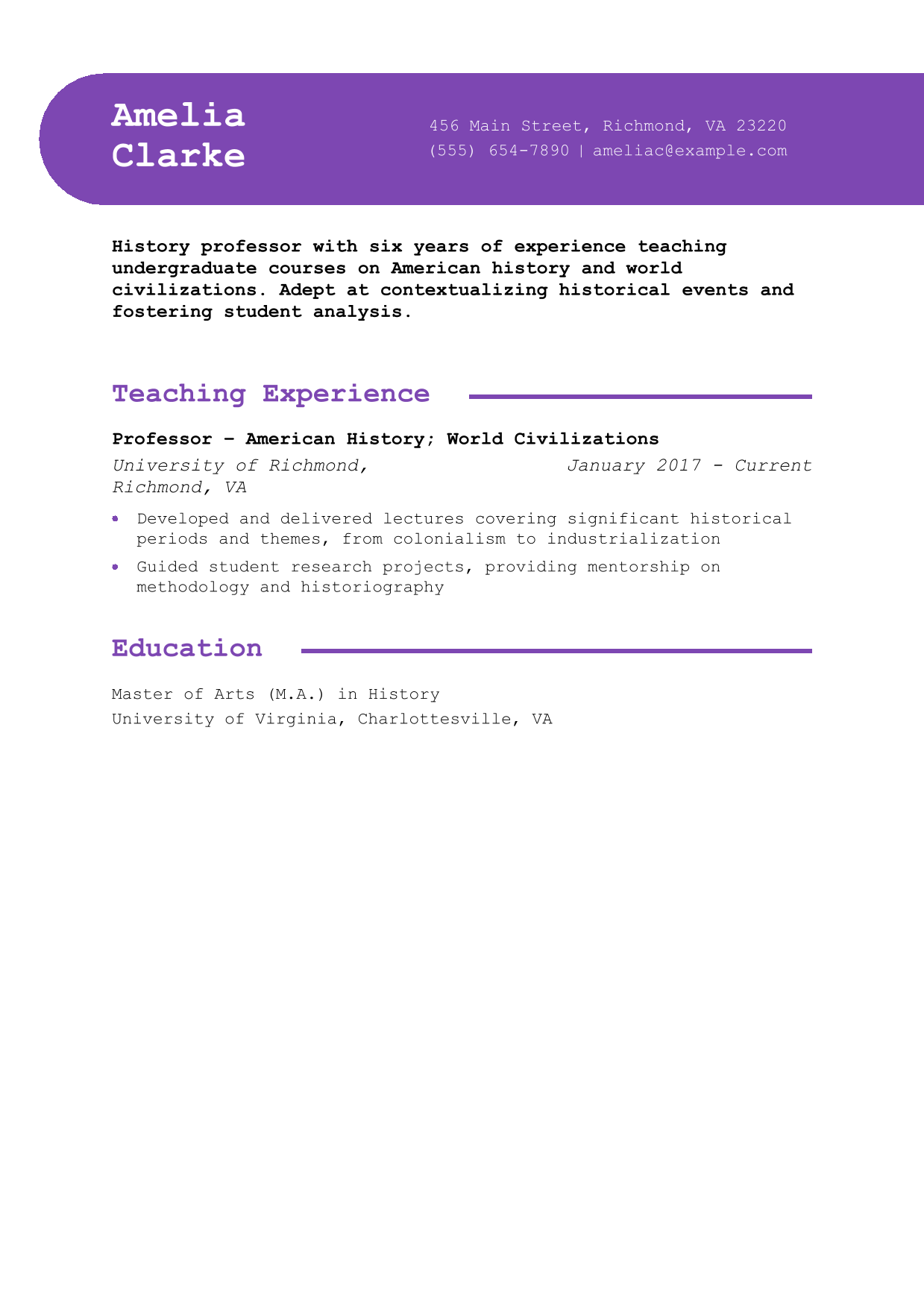 History Professor Resume Example